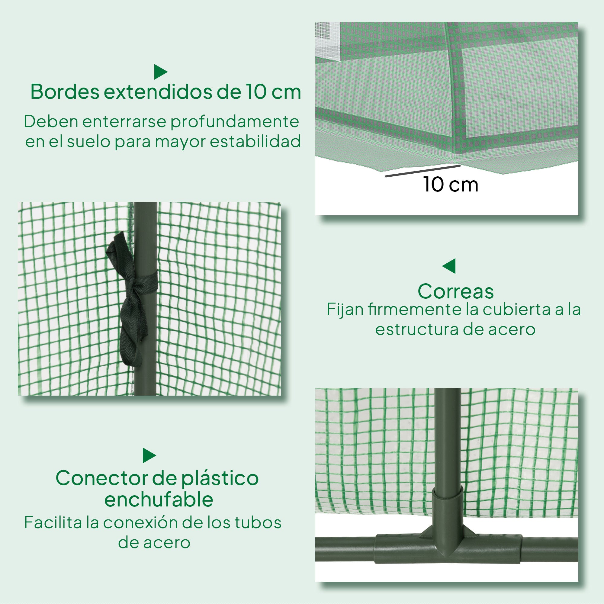 Outsunny Invernadero de Exterior, 200x80x45 cm, Invernadero de Jardín con 4 Ventanas Enrollables de Malla, Marco de Acero y Cubierta de PE 140g/㎡ Anti-UV para Cultivos, Plantas, Flores, Verde
