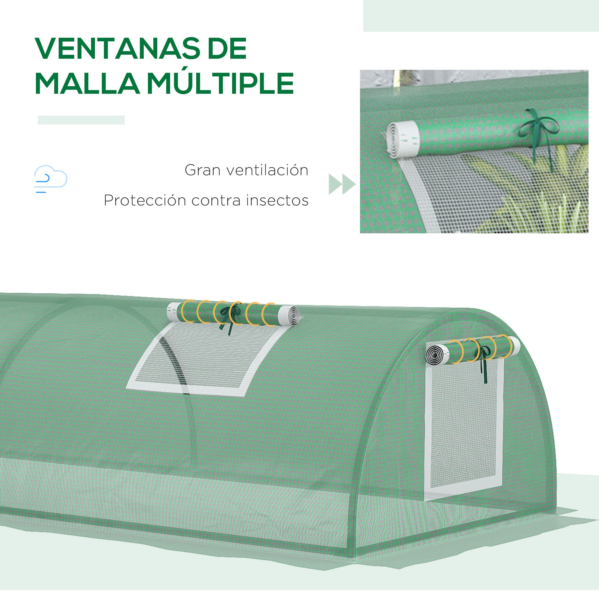Outsunny Invernadero de Exterior, 200x80x45 cm, Invernadero de Jardín con 4 Ventanas Enrollables de Malla, Marco de Acero y Cubierta de PE 140g/㎡ Anti-UV para Cultivos, Plantas, Flores, Verde
