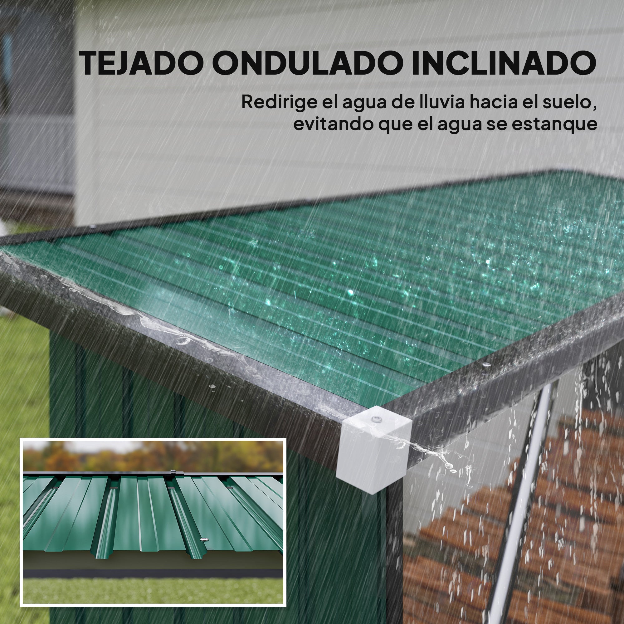 Outsunny Casetilla para Leña de Acero Galvanizado, Cobertizo Leñero Exterior de Almacenamiento de Troncos, con Base Elevada y Techo Inclinado, 213x66,5x150 cm, Verde