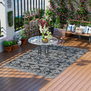 Outsunny Alfombra de Exterior, 182x274 cm, Alfombra Reversible con Patrón Geométrico, Impermeable, Anti-UV, para Terraza, Balcón, Patio, Camping, Viajes en Autocaravana, Negro y Gris Claro