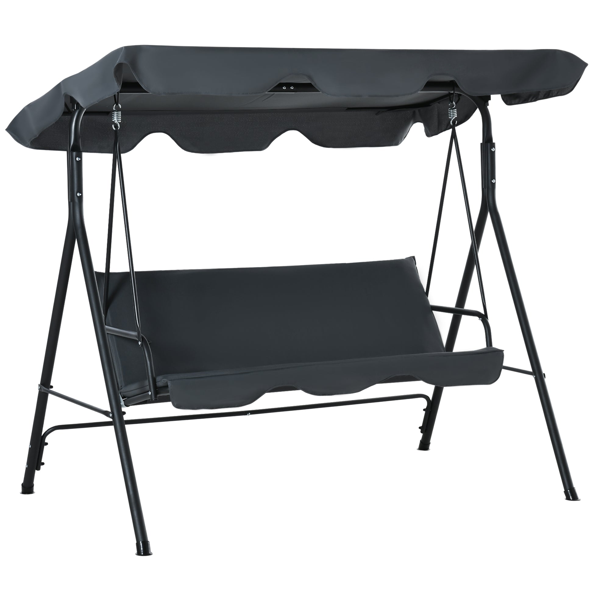 Outsunny Columpio de Jardín de 3 Plazas Silla Balancín con Parasol Techo Ajustable en Ángulo Impermeable para Exterior Terraza Balcón Carga Máx. 200 kg Acero 172x110x153 cm Gris