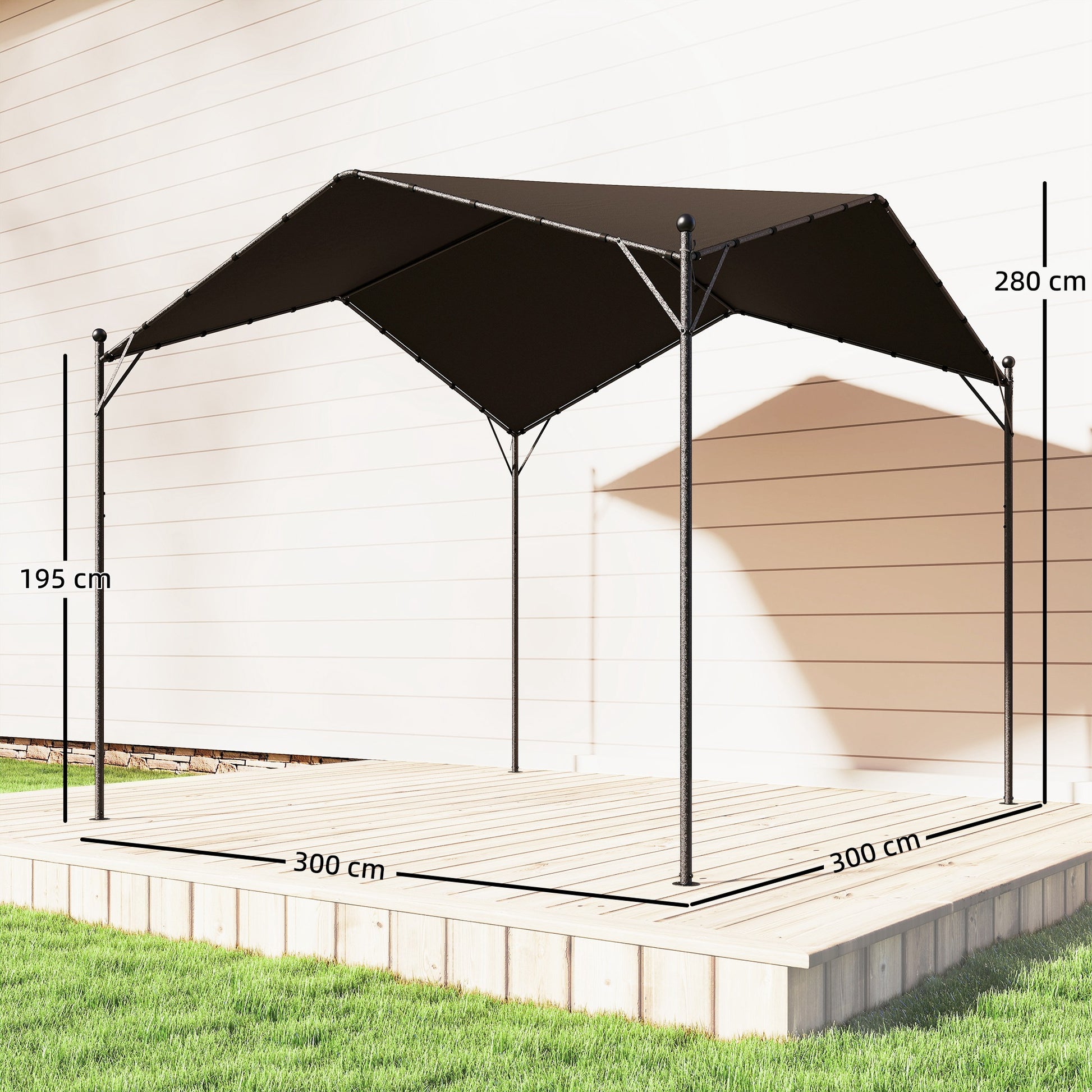 Outsunny Pérgola de Jardín 3x3 m, Cenador de Jardín con Techo Inclinado, Dosel UPF30+ y Estructura de Metal Galvanizado, Pabellón para Exterior, Patio, Terraza, Gris Oscuro