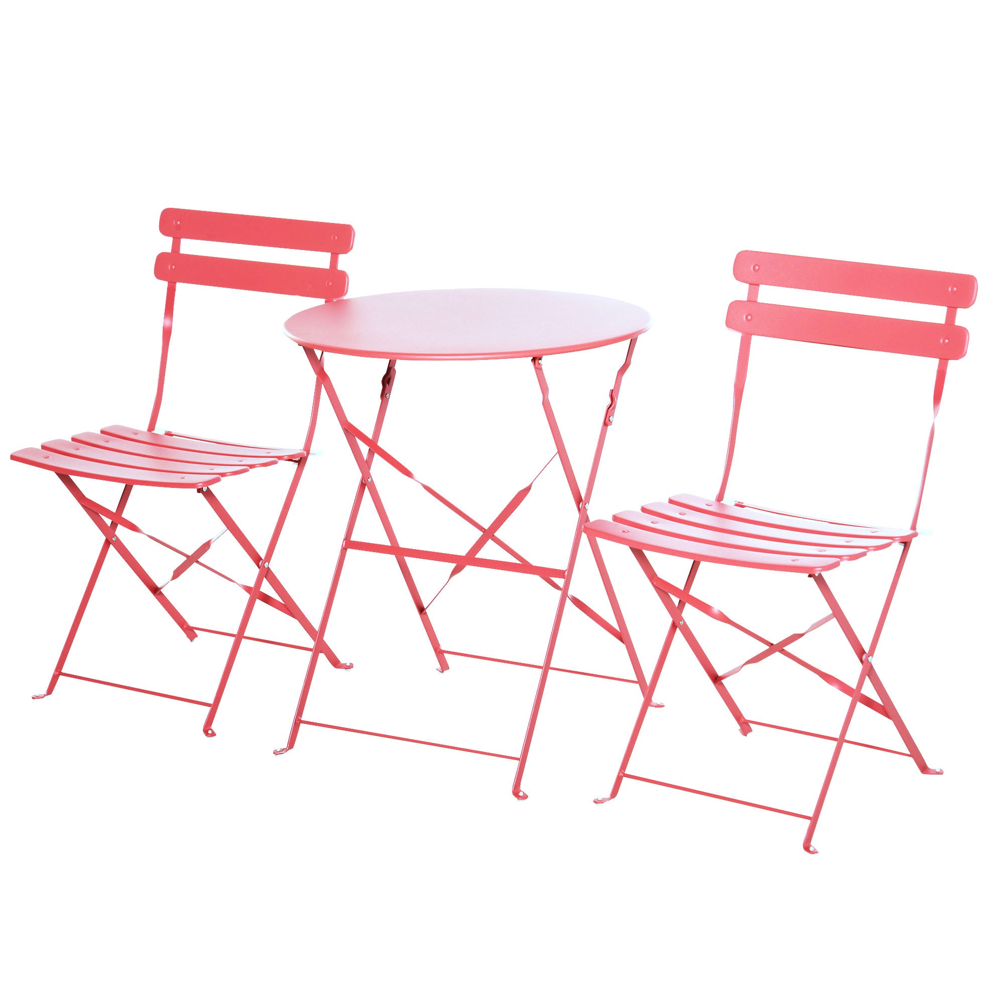 Outsunny Conjunto Muebles Plegables de Jardín de 3 piezas Mesa y 2 Sillas de Metal para Balcón Terraza Exteriores Ø60x71 cm Rojo