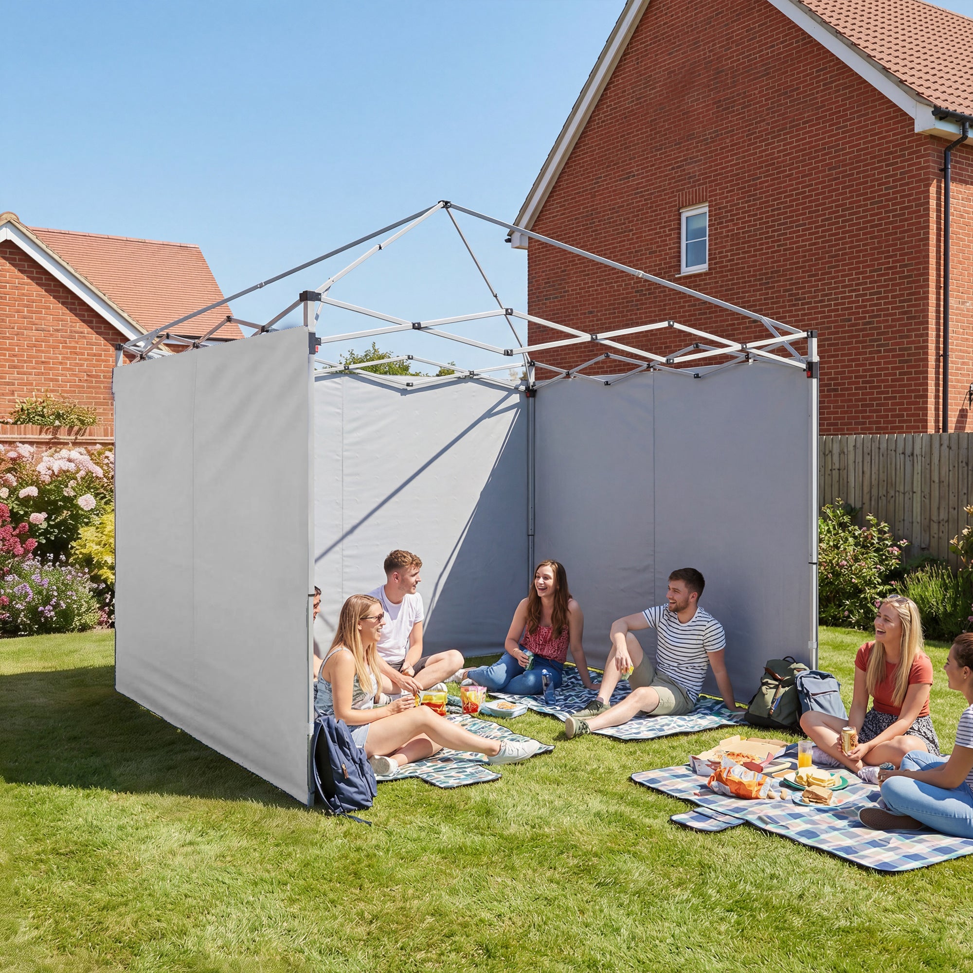 Outsunny 3 Paredes Laterales para Carpas de 3x3 m, Paredes Laterales de Repuesto para Cenador de Tela Oxford 210D con Cremallera, para Fiestas, 300x200 cm, Blanco