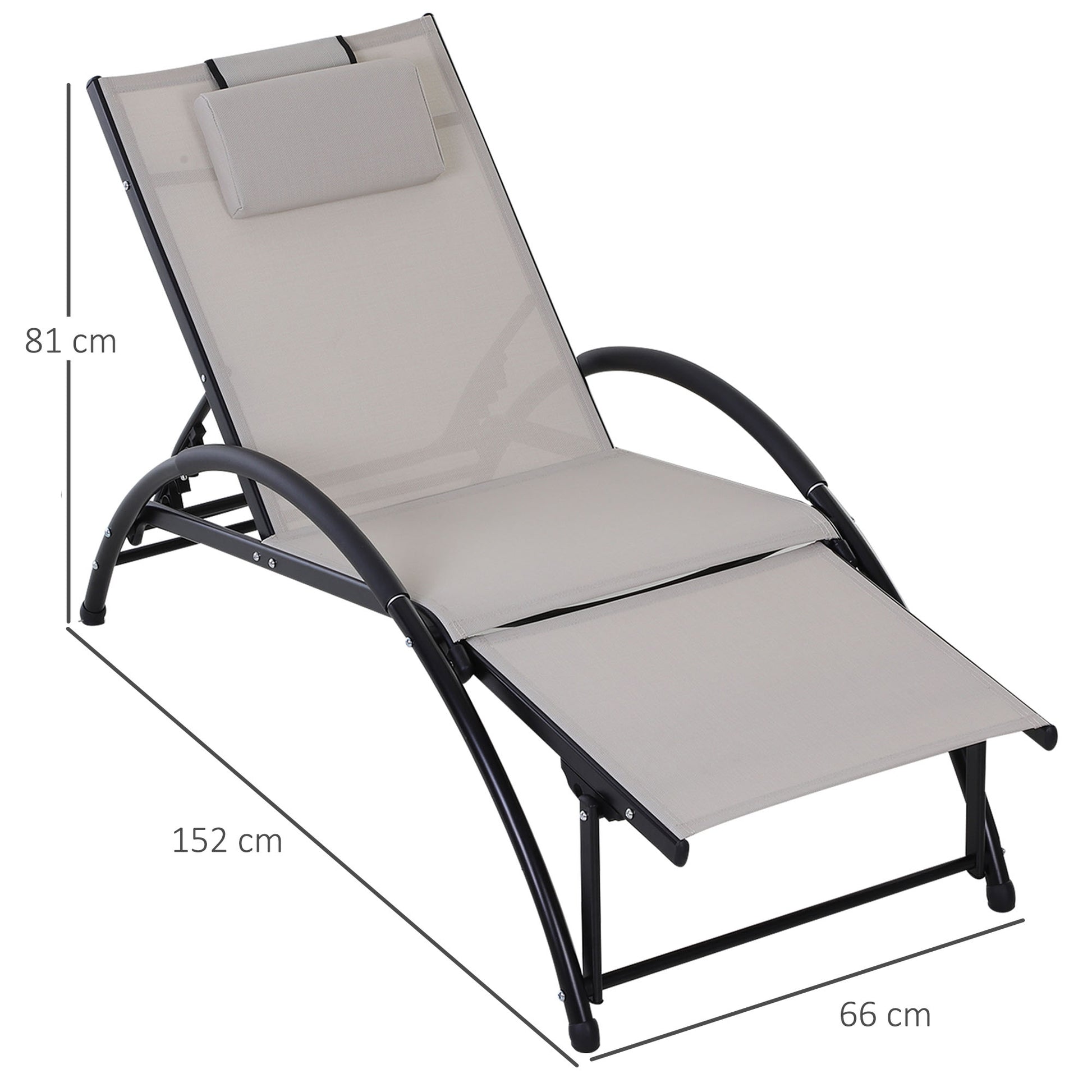 Outsunny Tumbona Aluminio de Jardín Reclinable con Respaldo Ajustable de 5 Niveles Reposapiés Regulable y Reposacabezas Extraíble para Terraza Balcón Exterior 66x152x81 cm Beige