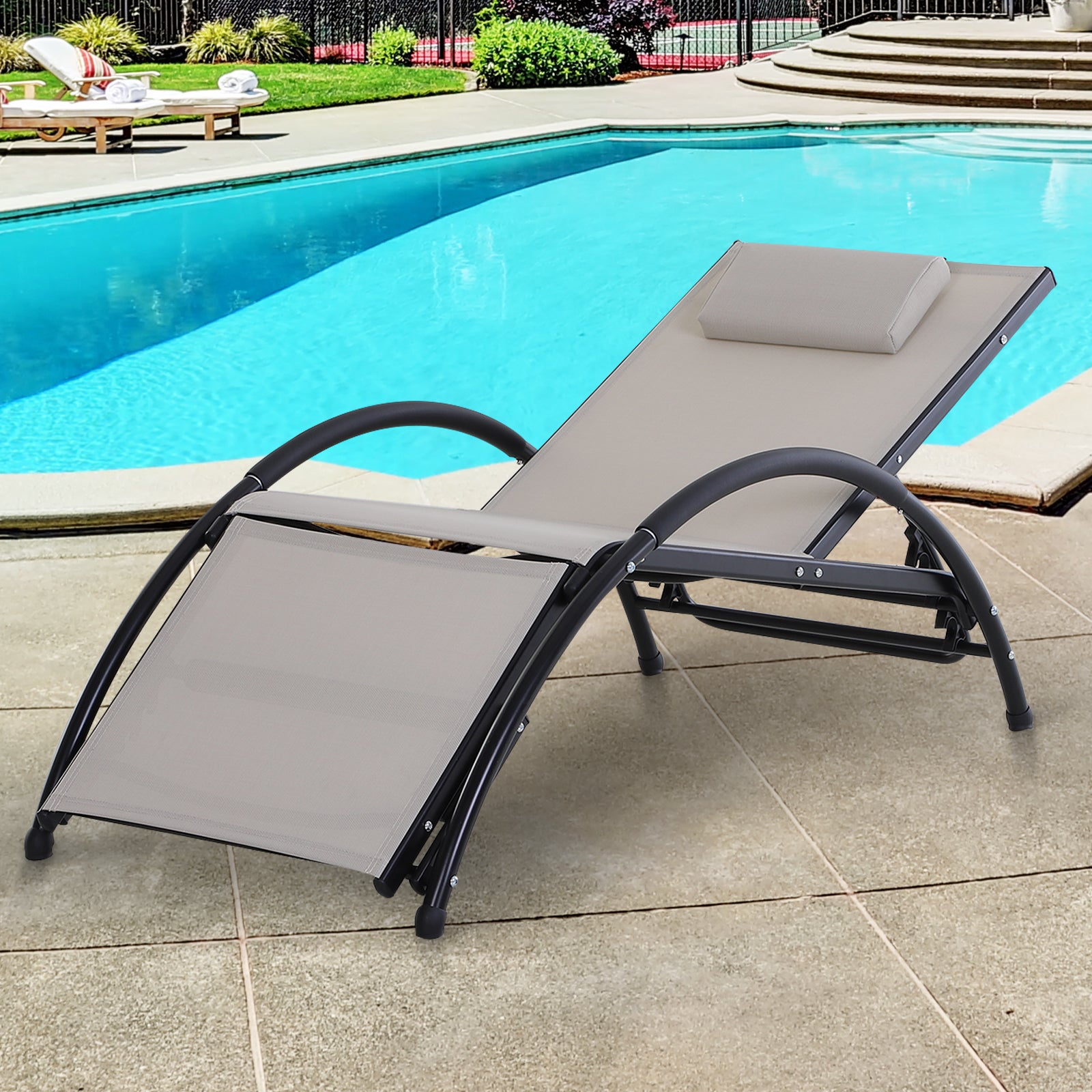 Outsunny Tumbona Aluminio de Jardín Reclinable con Respaldo Ajustable de 5 Niveles Reposapiés Regulable y Reposacabezas Extraíble para Terraza Balcón Exterior 66x152x81 cm Beige