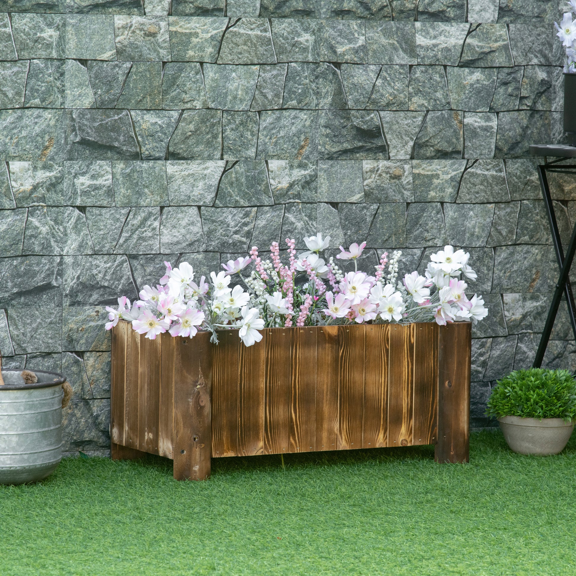 Outsunny Jardinera de Madera Arriate de Jardín Macetero Rectangular con 4 Patas Huerto Urbano para Cultivos Verduras Flores en Patio Balcón Terraza 70x35x30 cm Natural