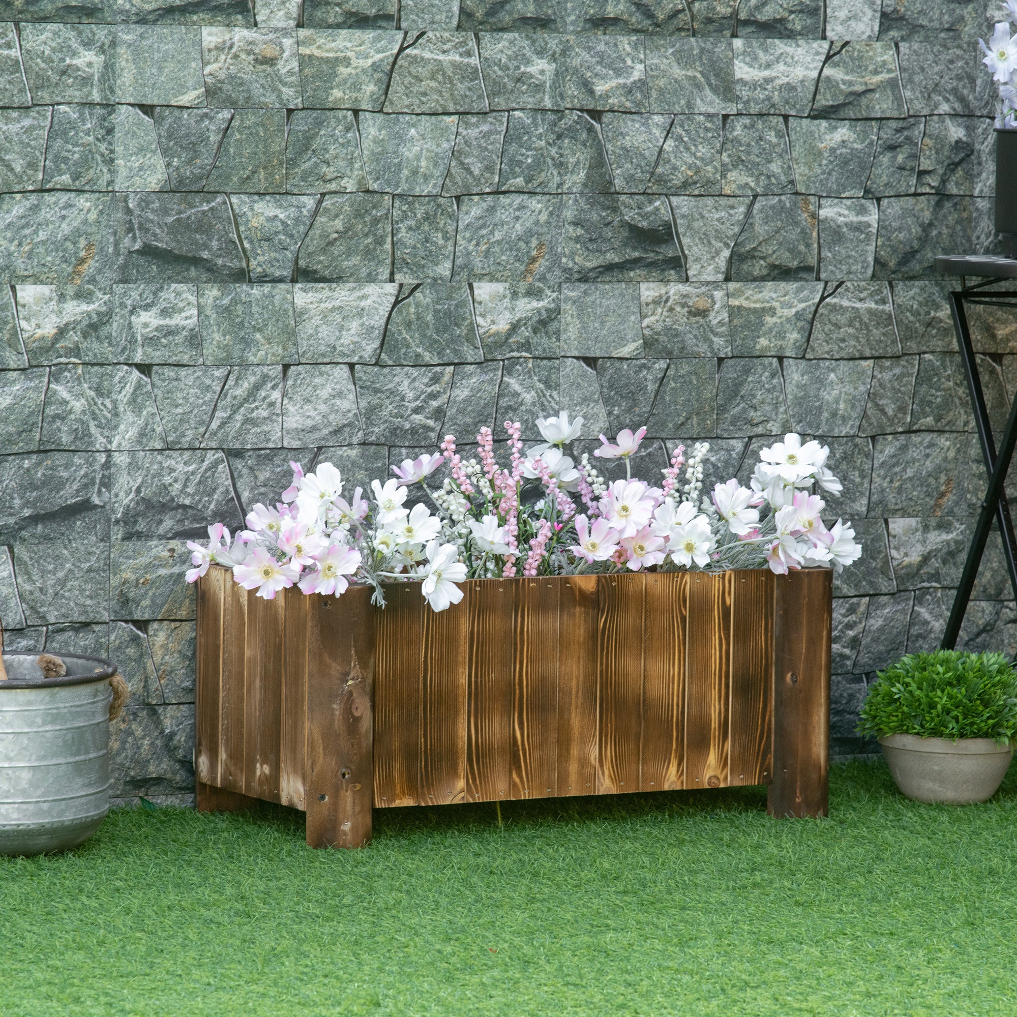 Outsunny Jardinera de Madera Arriate de Jardín Macetero Rectangular con 4 Patas Huerto Urbano para Cultivos Verduras Flores en Patio Balcón Terraza 70x35x30 cm Natural