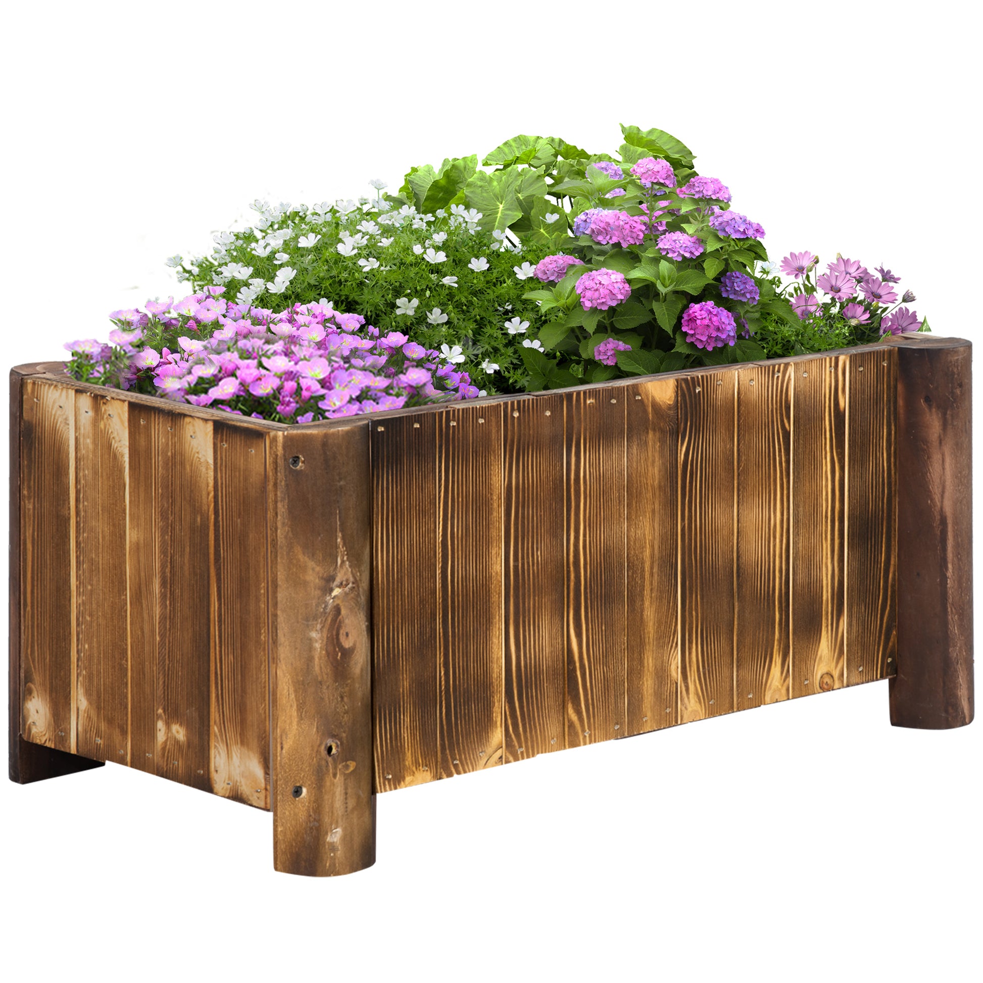 Outsunny Jardinera de Madera Arriate de Jardín Macetero Rectangular con 4 Patas Huerto Urbano para Cultivos Verduras Flores en Patio Balcón Terraza 70x35x30 cm Natural