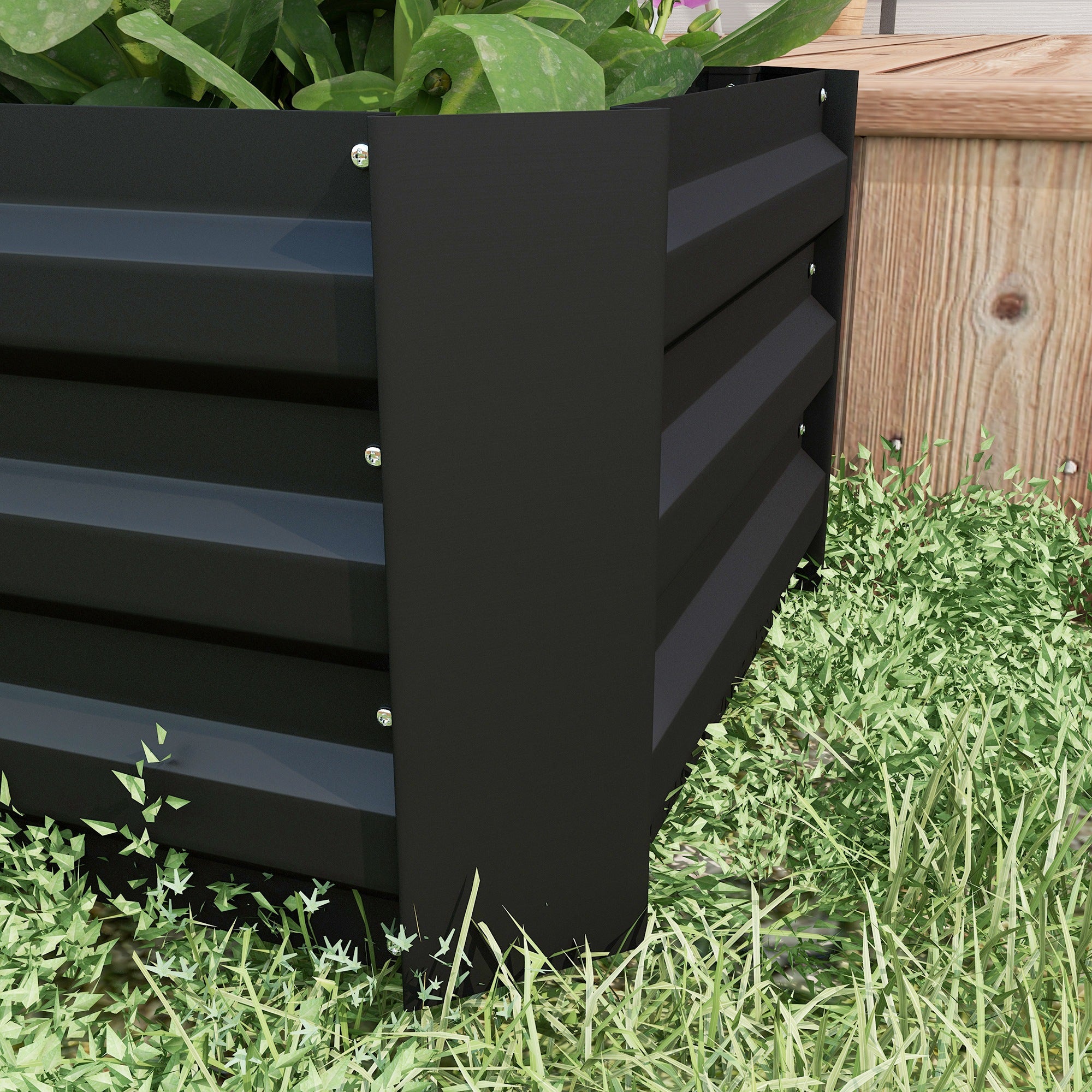 Outsunny Juego de 2 Jardineras Exterior Grandes de Acero Galvanizado, Huertos Urbanos, Maceteros Exterior Elevados para Plantas, Flores, Terraza, Resistente a la Intemperie, 100x50x30 cm, Negro