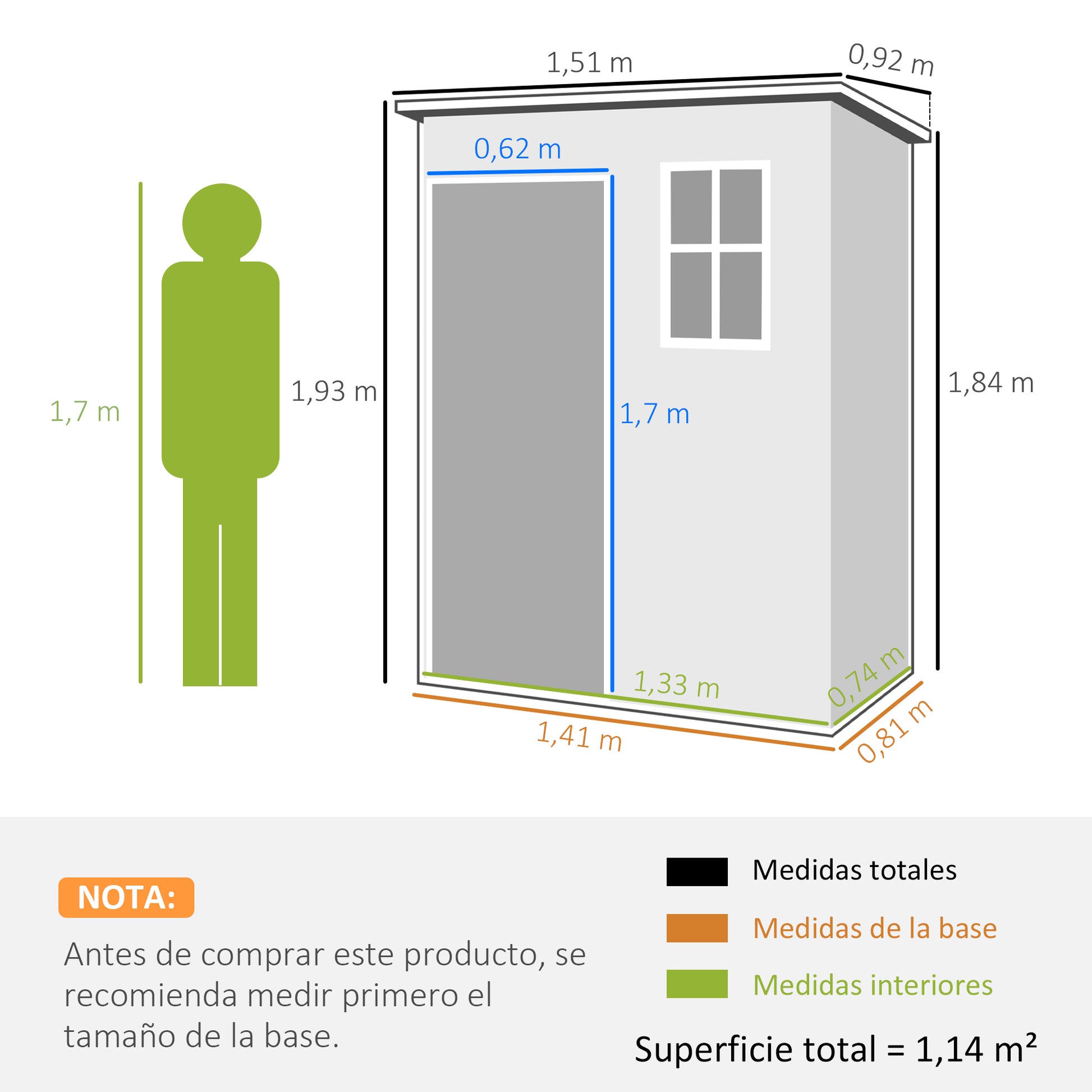 Outsunny Caseta de Jardín Exterior, 1,14 m², 151x92x193 cm, Cobertizo de Jardín Exterior con Suelo, Puerta Corredera, Ventana y Techo Inclinado, para Almacenamiento de Herramientas, Gris