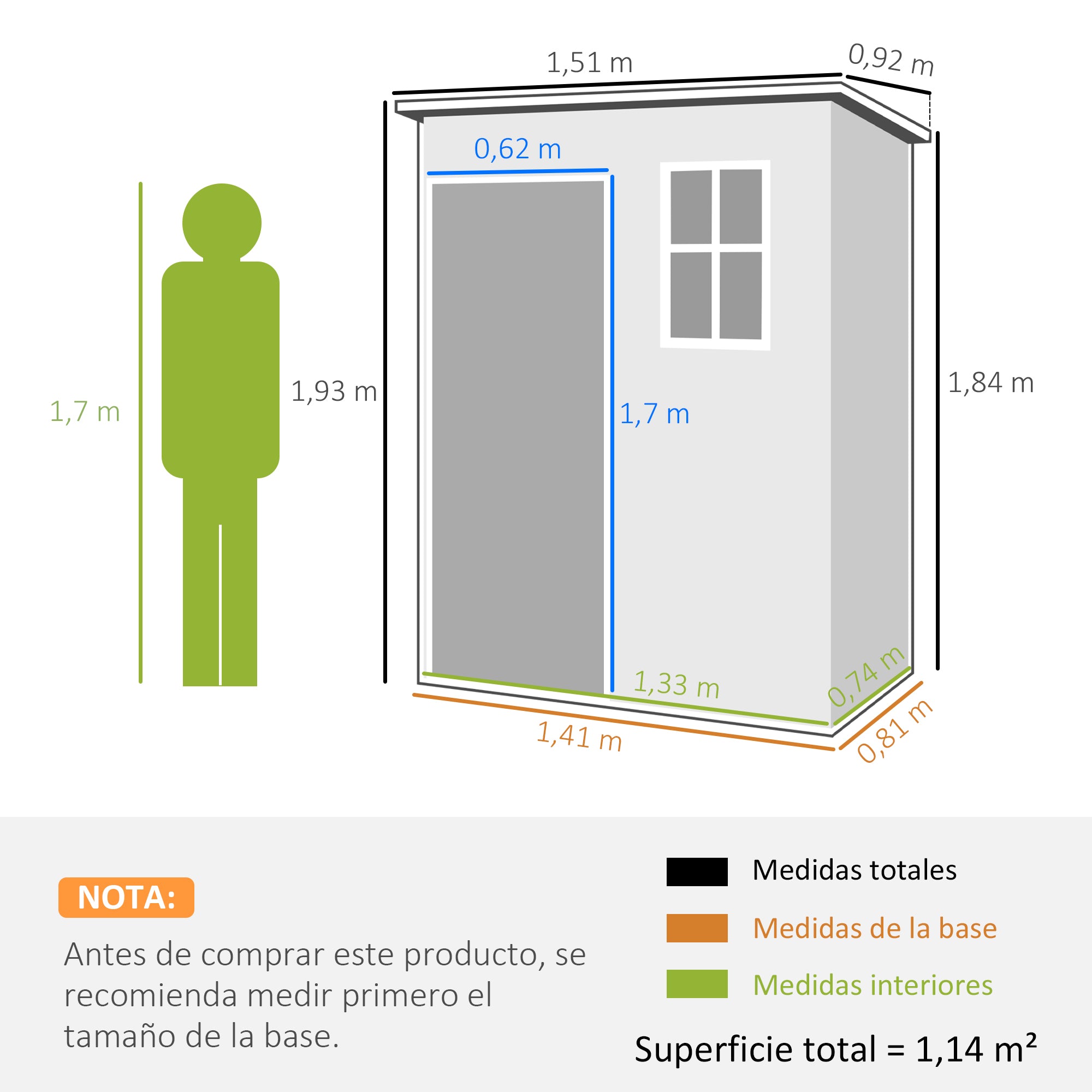 Outsunny Caseta de Jardín Exterior, 1,14 m², 151x92x193 cm, Cobertizo de Jardín Exterior con Suelo, Puerta Corredera, Ventana y Techo Inclinado, para Almacenamiento de Herramientas, Gris