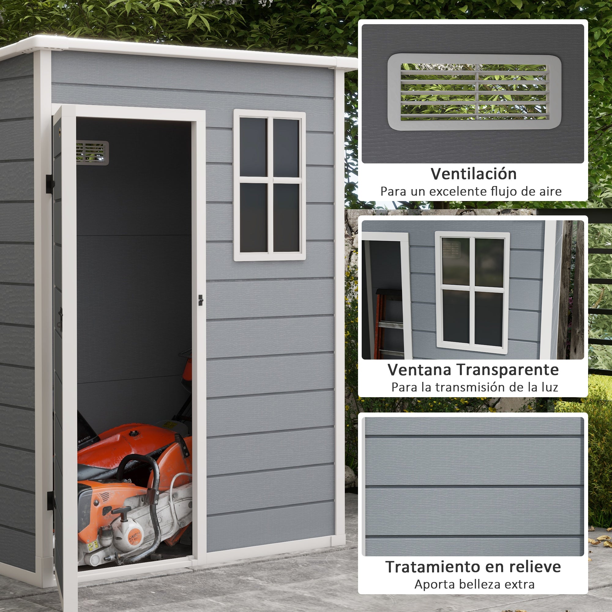Outsunny Caseta de Jardín Exterior, 1,14 m², 151x92x193 cm, Cobertizo de Jardín Exterior con Suelo, Puerta Corredera, Ventana y Techo Inclinado, para Almacenamiento de Herramientas, Gris