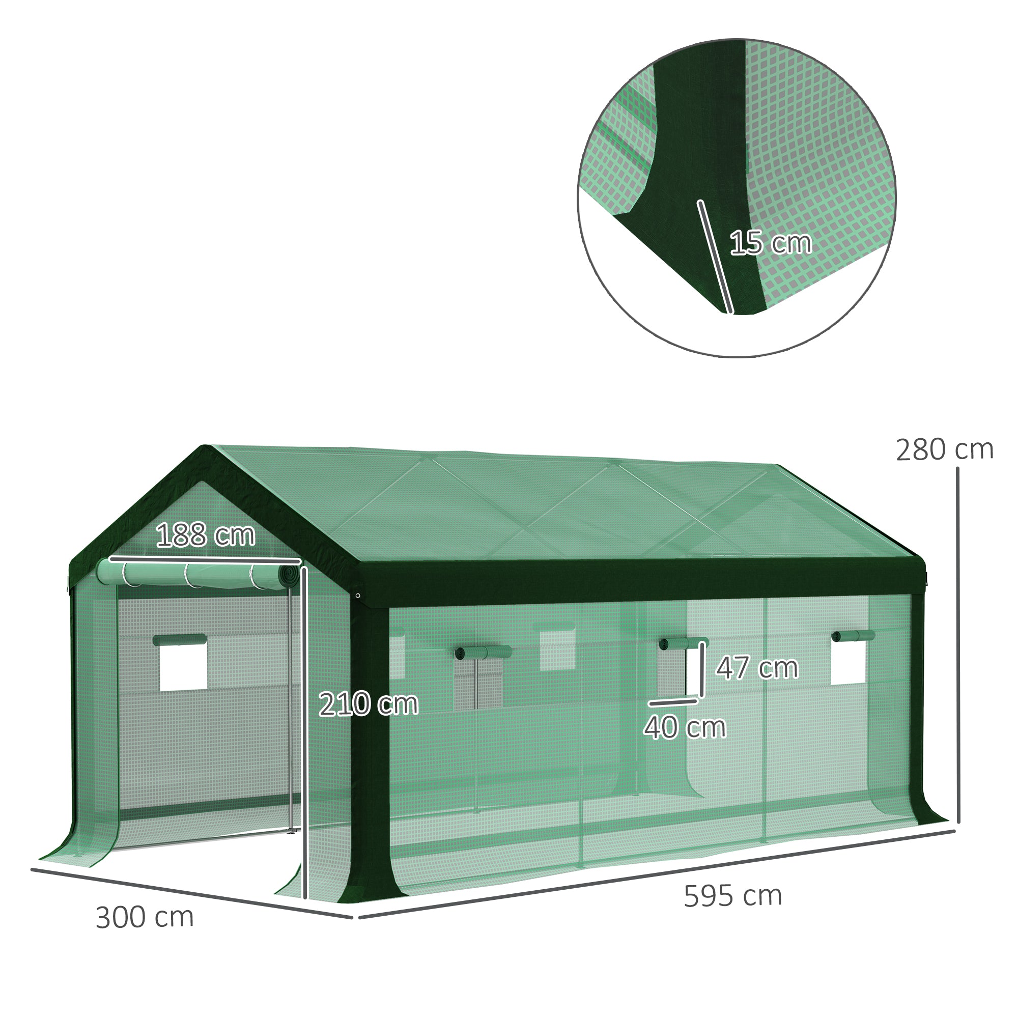 Outsunny Invernadero de Exterior 6x3x2,8 m Invernadero de Túnel con 6 Ventanas Cubierta de PE Anti-UV y 2 Puertas Enrollables con Cremallera Invernadero para Jardín Patio Verde