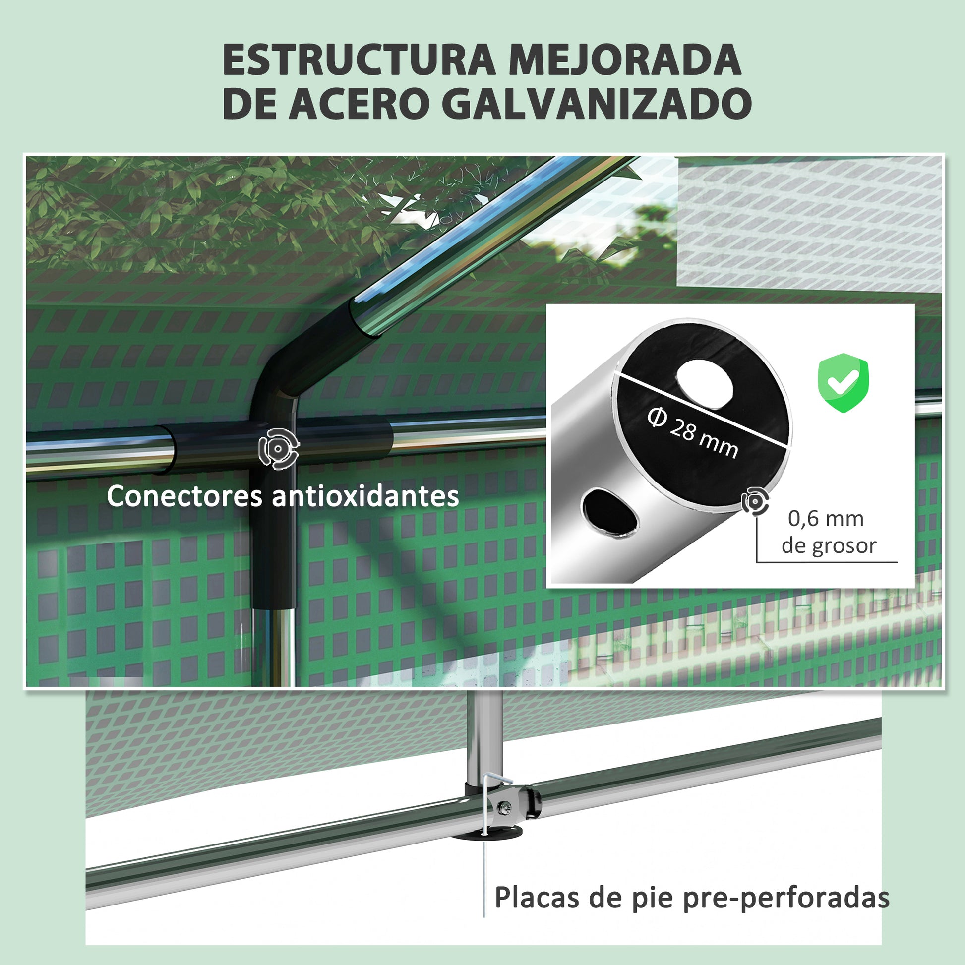 Outsunny Invernadero de Exterior 6x3x2,8 m Invernadero de Túnel con 6 Ventanas Cubierta de PE Anti-UV y 2 Puertas Enrollables con Cremallera Invernadero para Jardín Patio Verde
