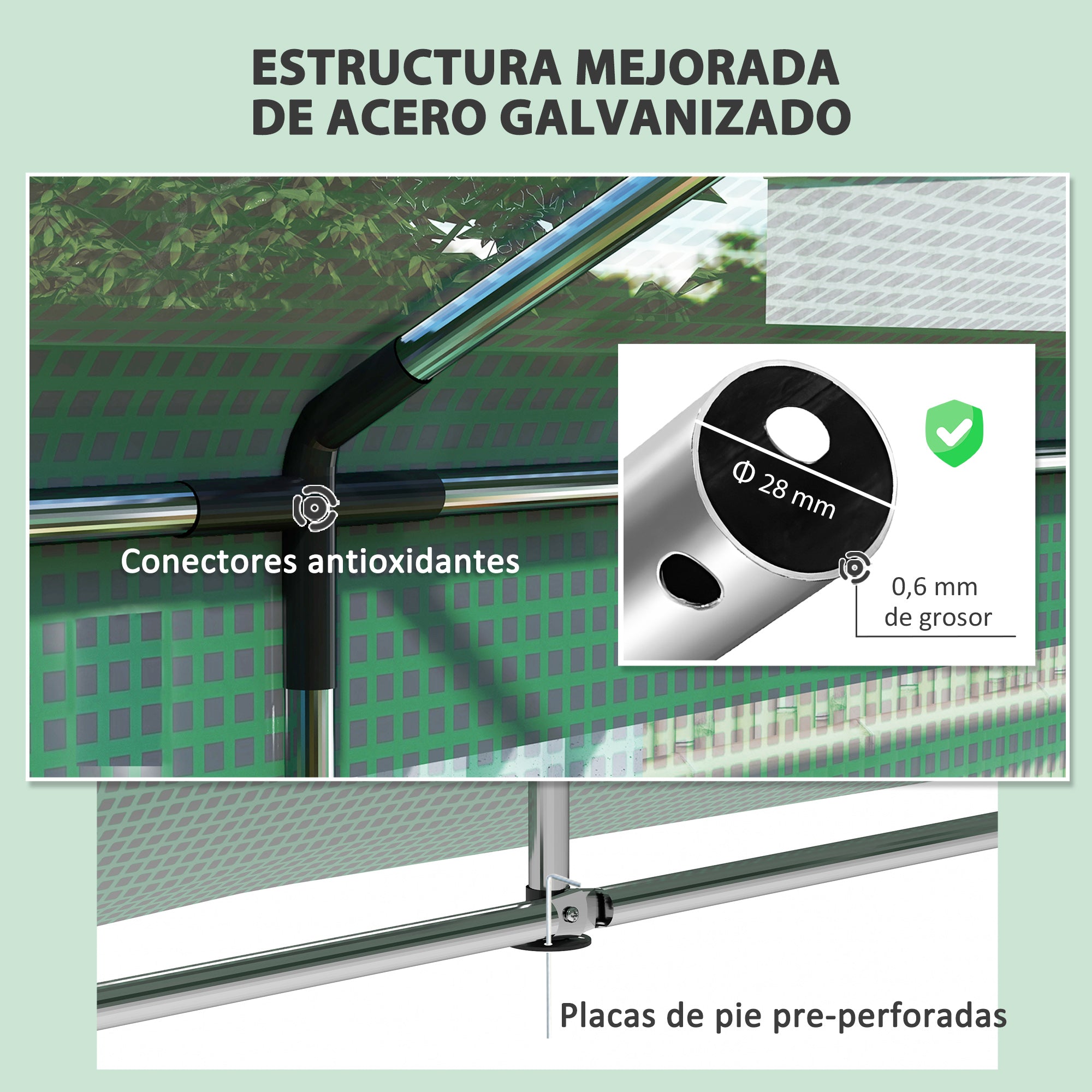 Outsunny Invernadero de Exterior 6x3x2,8 m Invernadero de Túnel con 6 Ventanas Cubierta de PE Anti-UV y 2 Puertas Enrollables con Cremallera Invernadero para Jardín Patio Verde
