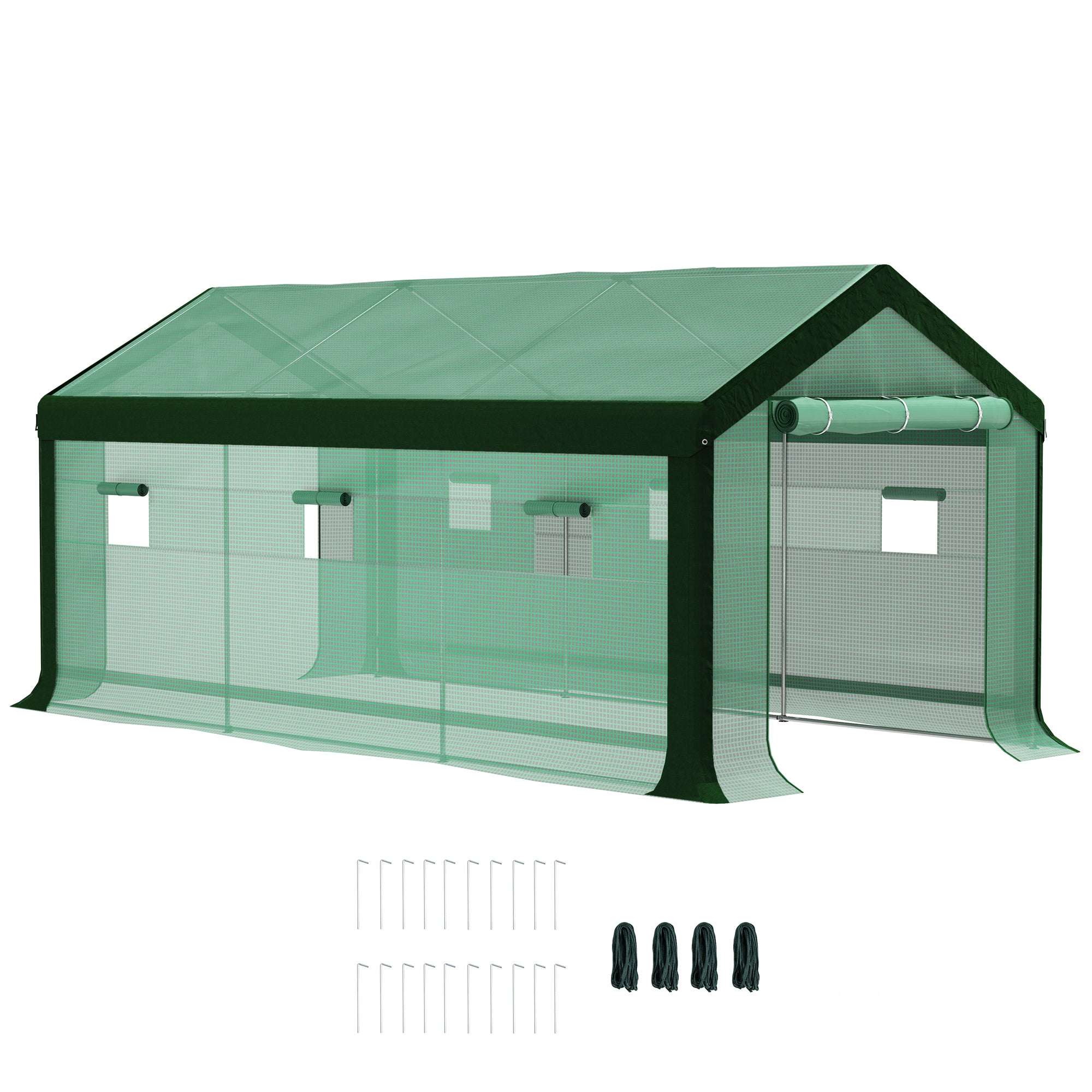 Outsunny Invernadero de Exterior 6x3x2,8 m Invernadero de Túnel con 6 Ventanas Cubierta de PE Anti-UV y 2 Puertas Enrollables con Cremallera Invernadero para Jardín Patio Verde