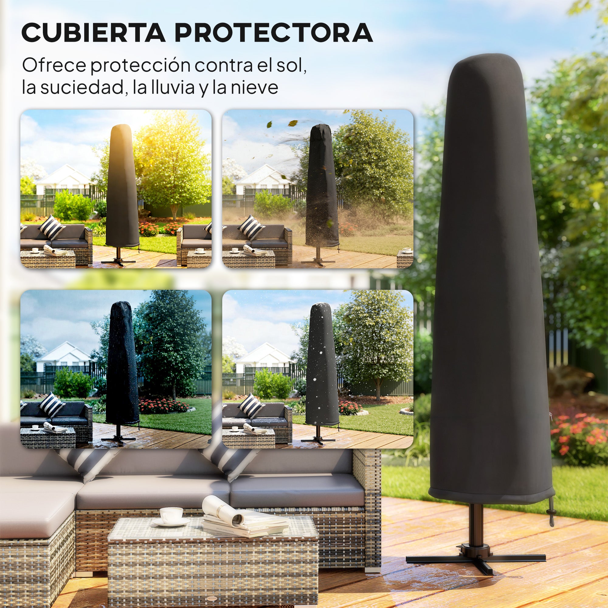 Outsunny Sombrilla de Jardín 2,9x2,9 m, Parasol Excéntrico de Aluminio con Manivela, Toldo Giratorio 360°, Inclinación Ajustable, Base Cruzada y Funda, UPF30+, Sombrilla para Terraza Exterior, Caqui