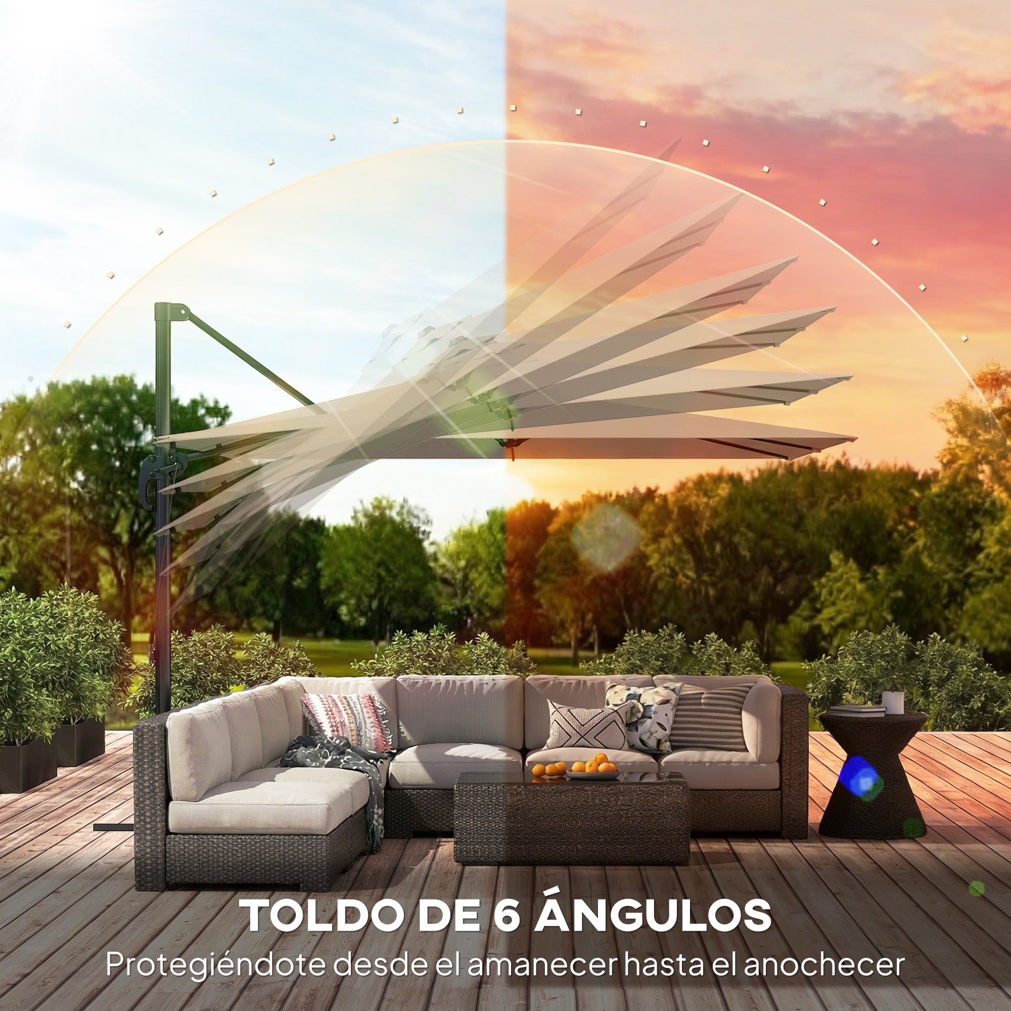 Outsunny Sombrilla de Jardín 2,9x2,9 m, Parasol Excéntrico de Aluminio con Manivela, Toldo Giratorio 360°, Inclinación Ajustable, Base Cruzada y Funda, UPF30+, Sombrilla para Terraza Exterior, Caqui