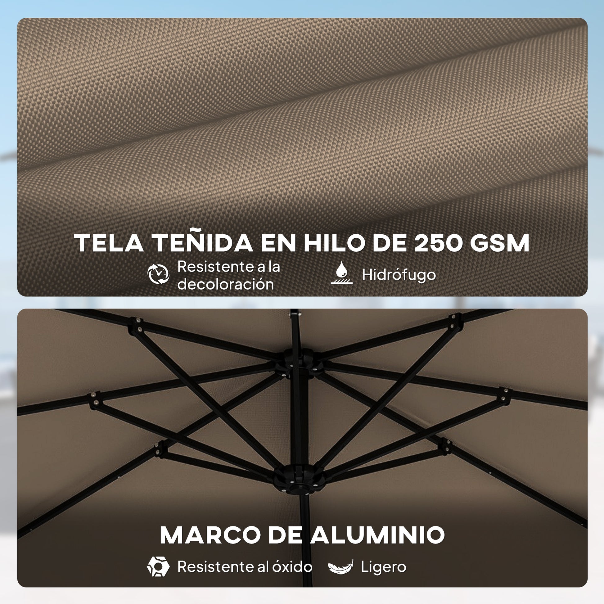 Outsunny Sombrilla de Jardín 2,9x2,9 m, Parasol Excéntrico de Aluminio con Manivela, Toldo Giratorio 360°, Inclinación Ajustable, Base Cruzada y Funda, UPF30+, Sombrilla para Terraza Exterior, Caqui