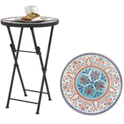 Outsunny Mesa Auxiliar Redonda Mesa de Jardín Exterior Plegable con Encimera de Mosaico y Almohadillas Antideslizantes Mesa para Exterior Terraza Patio Ø35,5x55 cm Multicolor