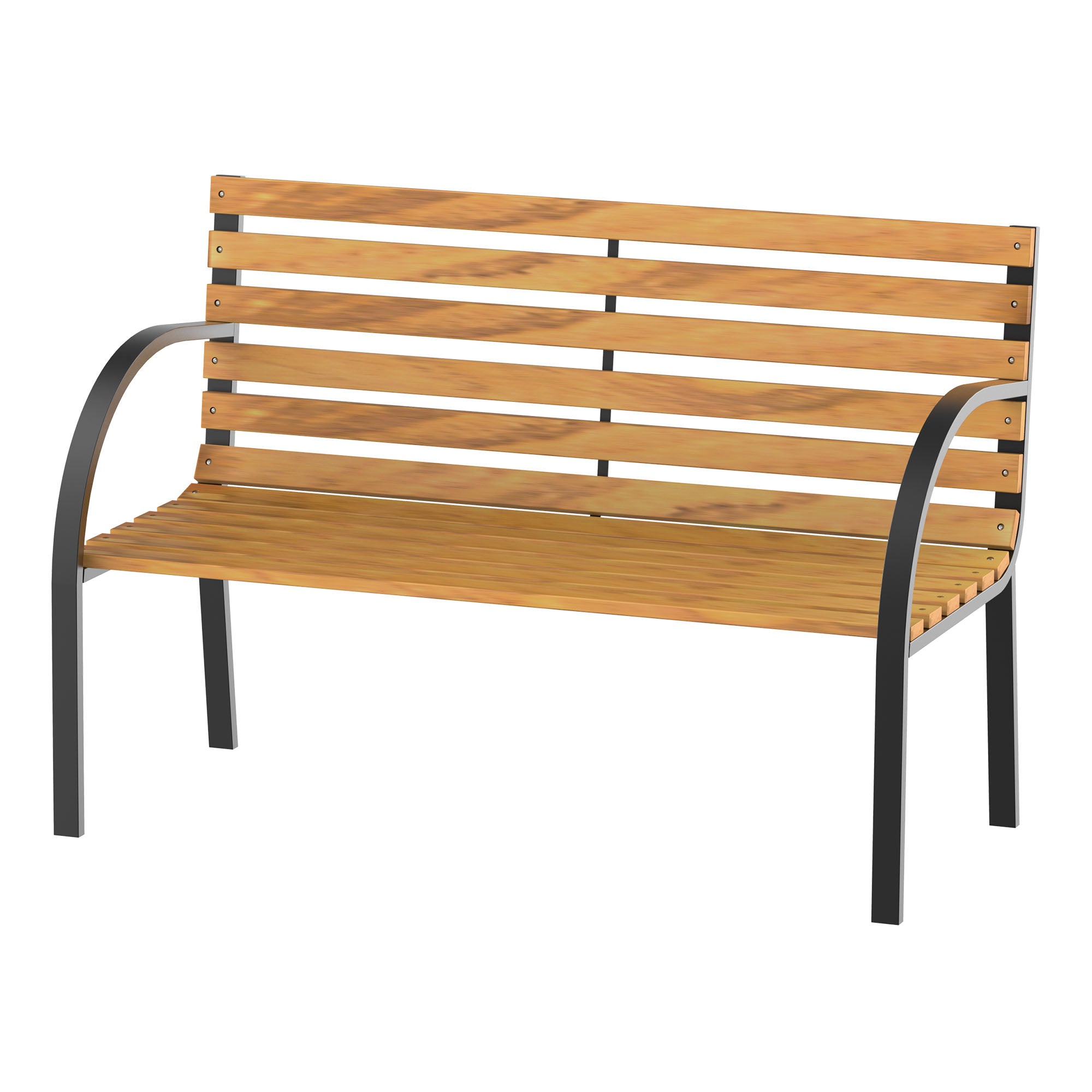 Outsunny Banco de Jardín de Madera de 2 Plazas 122x60x83 cm con Respaldo y Apoyabrazos Listones y Marco de Acero Carga 220 kg Color Natural y Negro