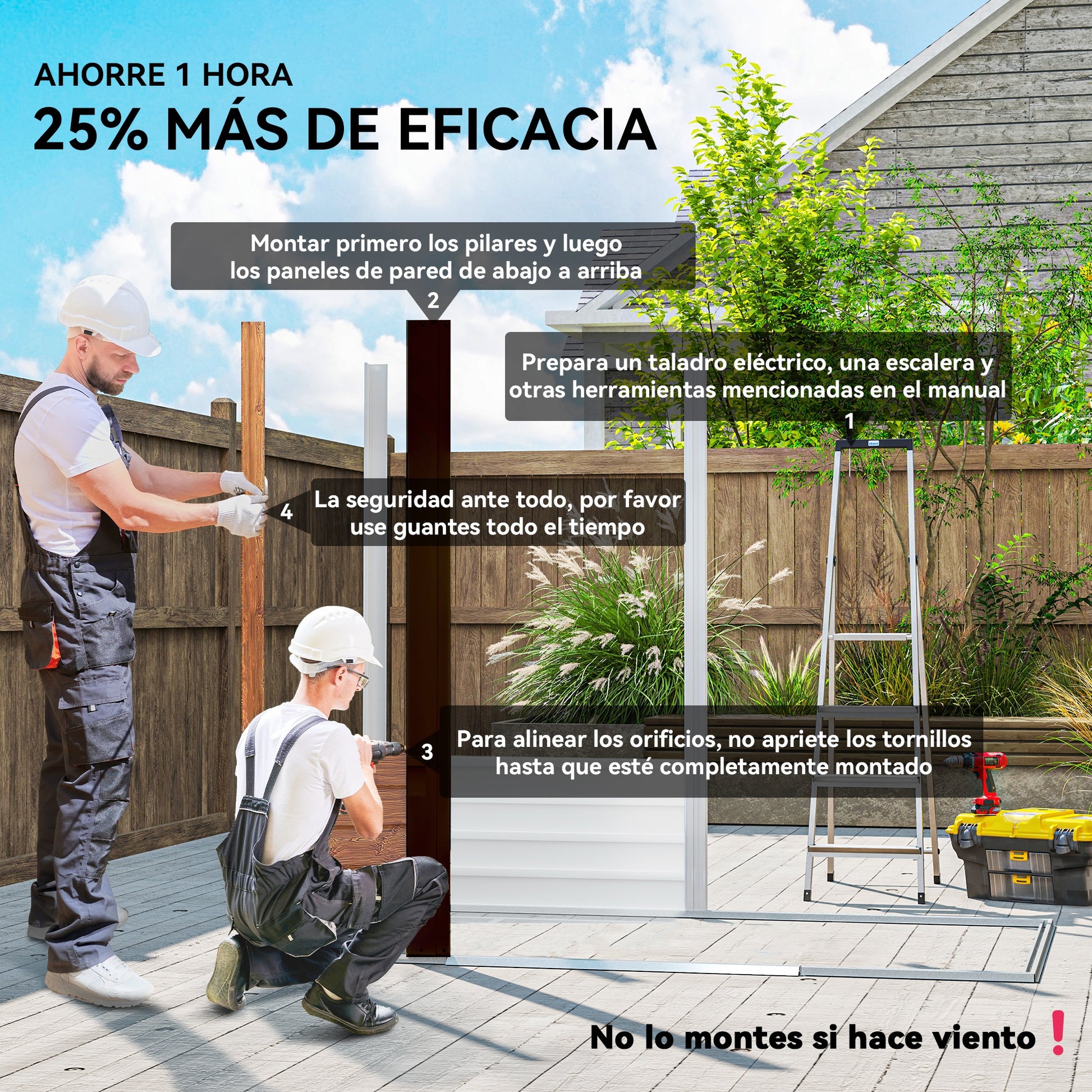 Outsunny Caseta de Jardín Exterior 3 m² 235,7x152x208,7 cm Cobertizo de Jardín Exterior Metálica con 2 Puertas Corredizas y 4 Ventanas para Almacenamiento de Herramientas Efecto Madera Natural y Café
