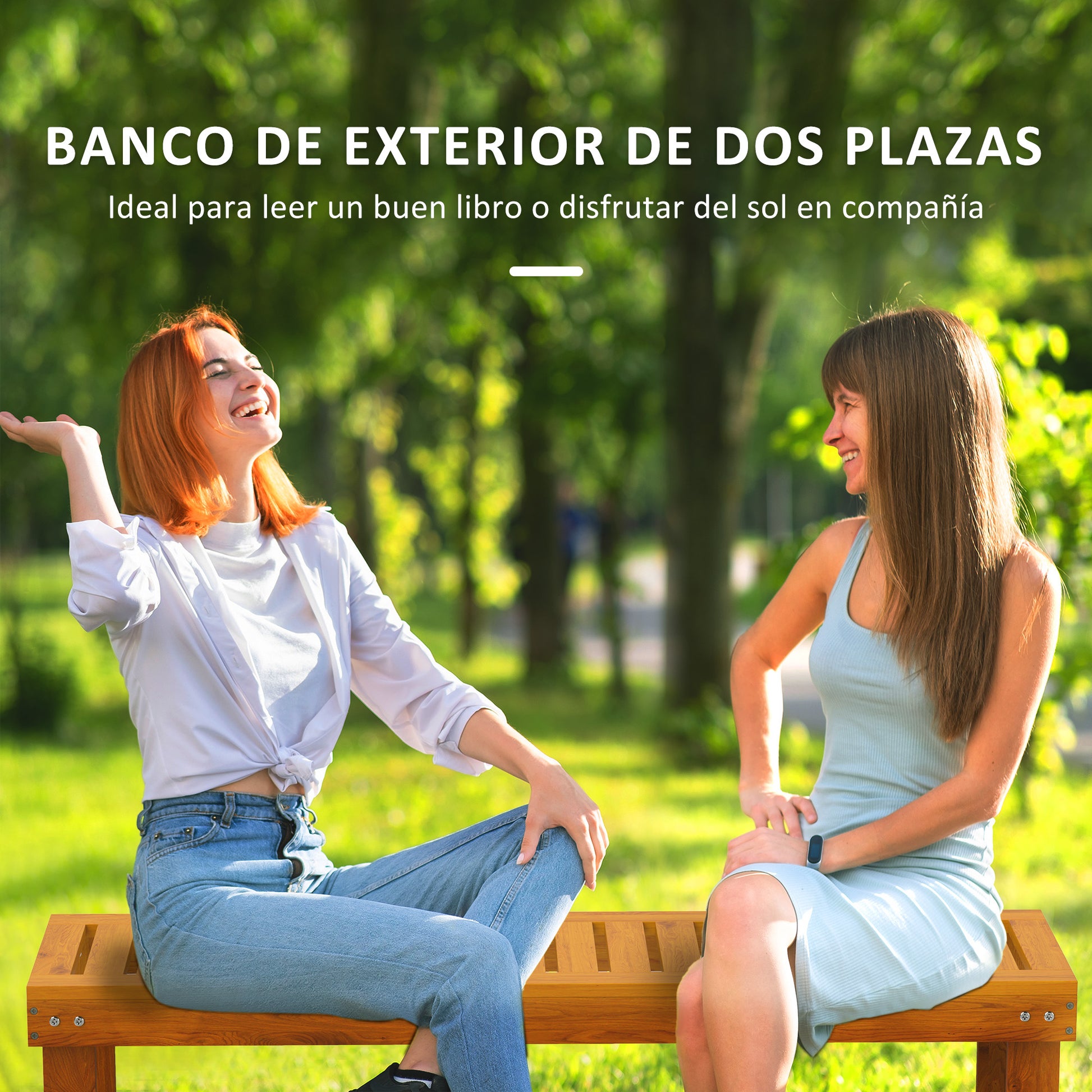 Outsunny Banco de Jardín de 2 Plazas Banco de Madera Asiento de Lamas Carga 300 kg Banco para Patio Terraza 120x34x43 cm Teca