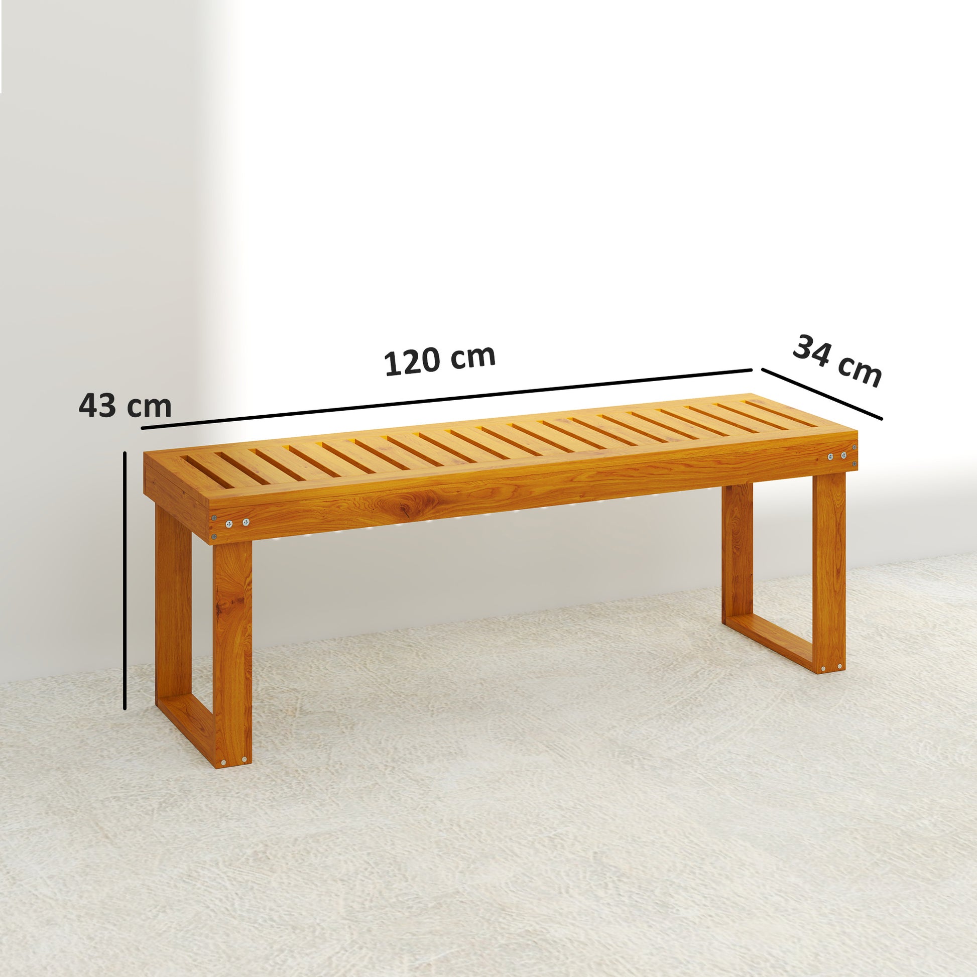 Outsunny Banco de Jardín de 2 Plazas Banco de Madera Asiento de Lamas Carga 300 kg Banco para Patio Terraza 120x34x43 cm Teca