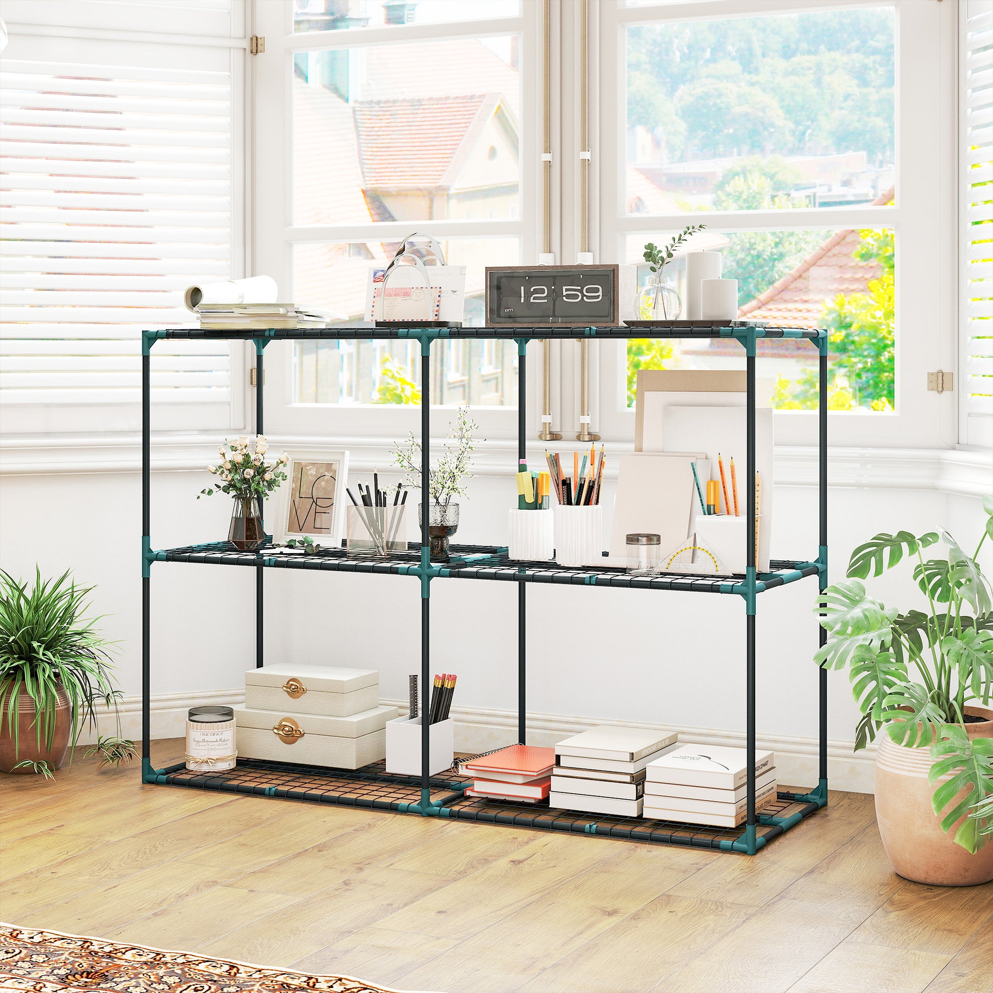 Outsunny Soporte para Plantas de 3 Niveles para Interior y Exterior, Estantería para Plantas de Acero, Resistente y Estable, Estante para Macetas, Patio, Jardín, Balcón, Verde Oscuro