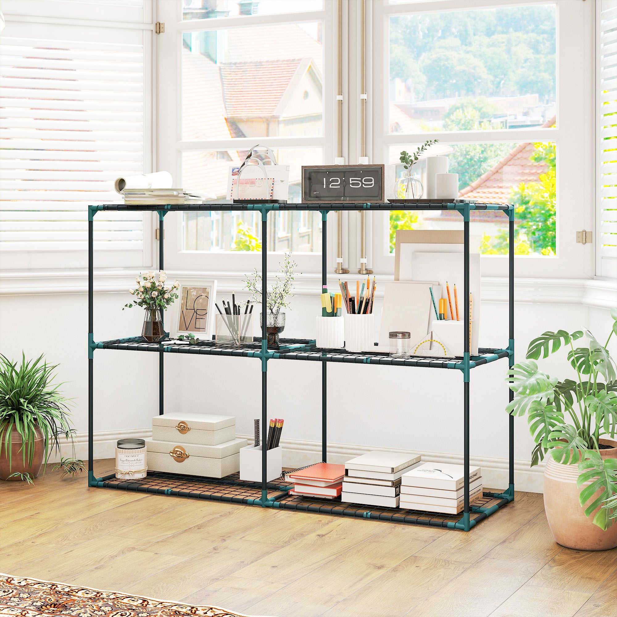 Outsunny Soporte para Plantas de 3 Niveles para Interior y Exterior, Estantería para Plantas de Acero, Resistente y Estable, Estante para Macetas, Patio, Jardín, Balcón, Verde Oscuro