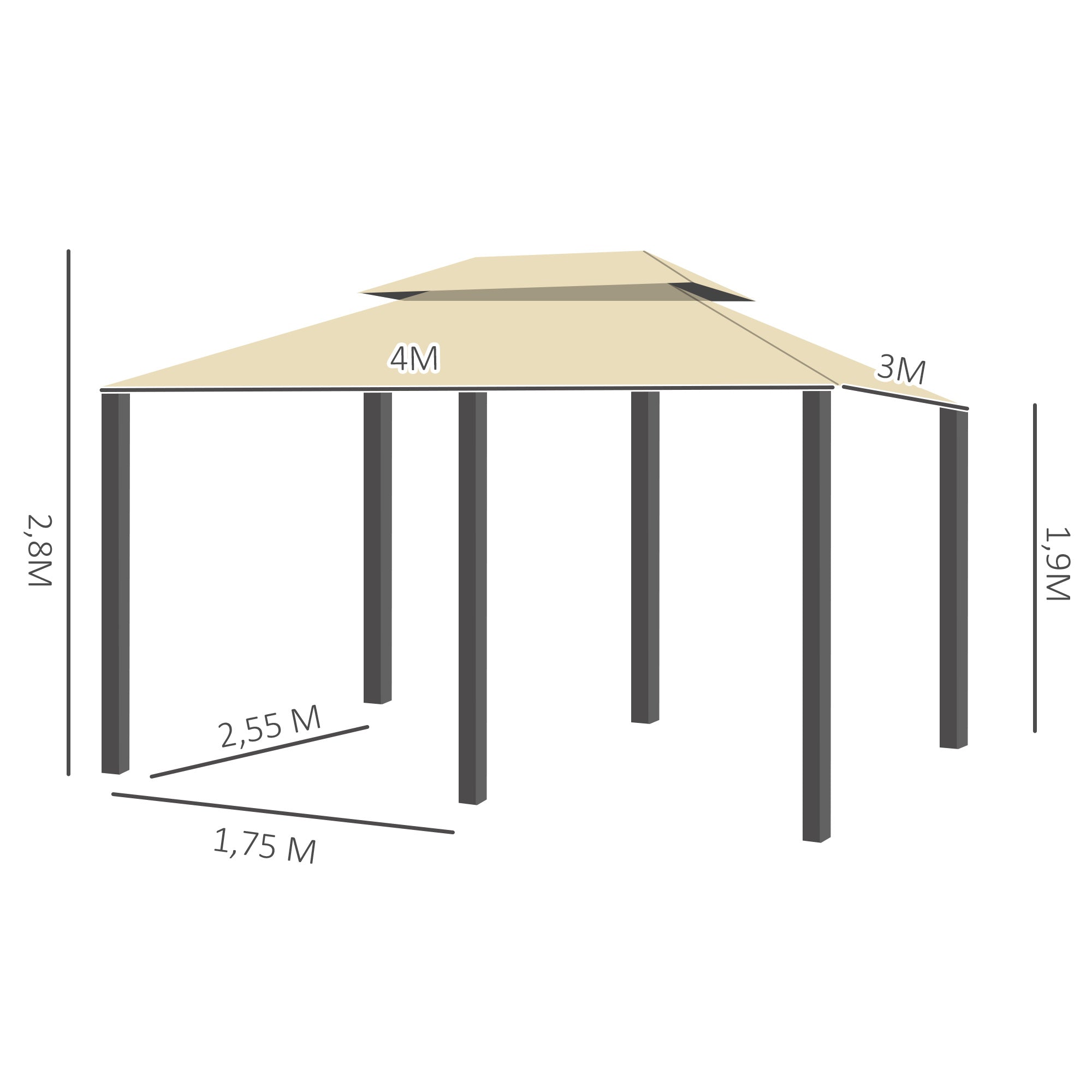 Outsunny Cenador para Jardín 3x4 m Pérgola de Jardín Gazebo con Doble Techo Paredes Laterales Resistente al Agua Carpa para Exterior Terraza Patio Crema