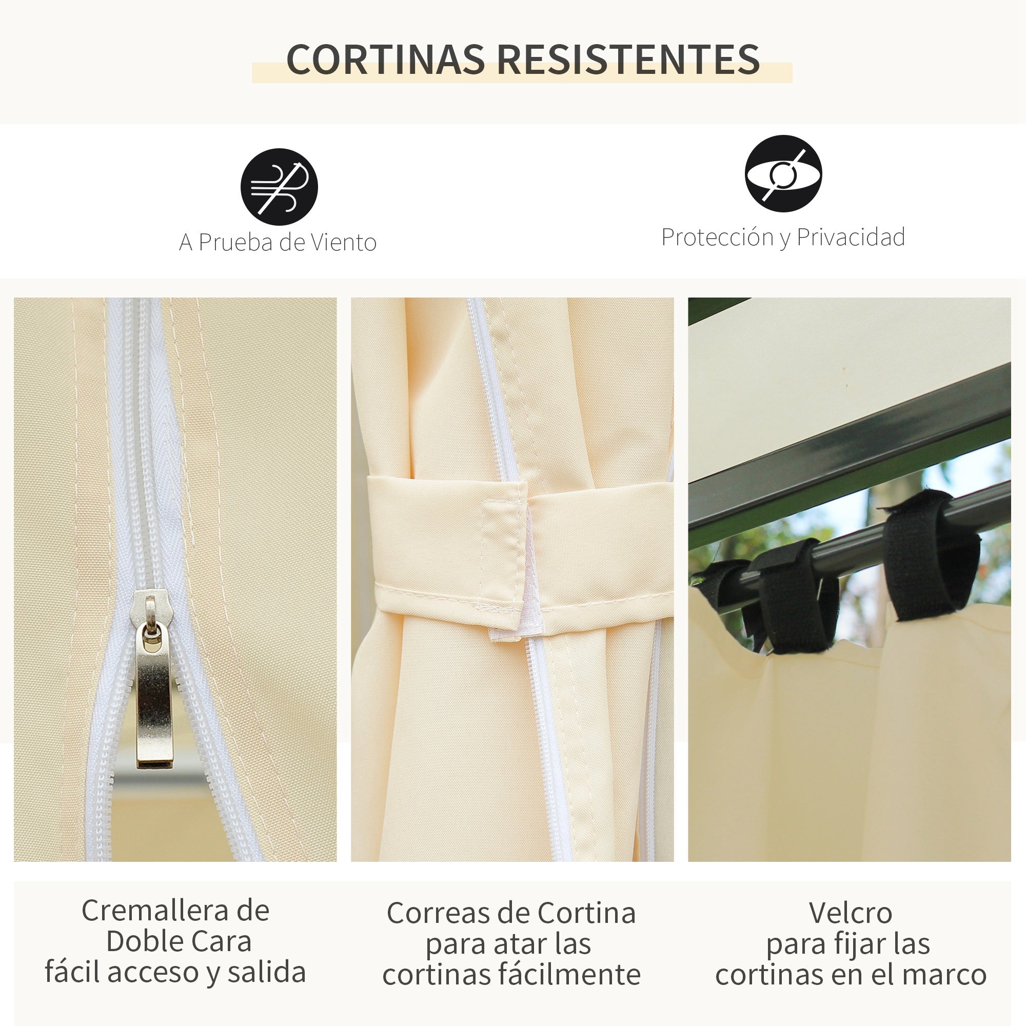 Outsunny Cenador para Jardín 3x4 m Pérgola de Jardín Gazebo con Doble Techo Paredes Laterales Resistente al Agua Carpa para Exterior Terraza Patio Crema