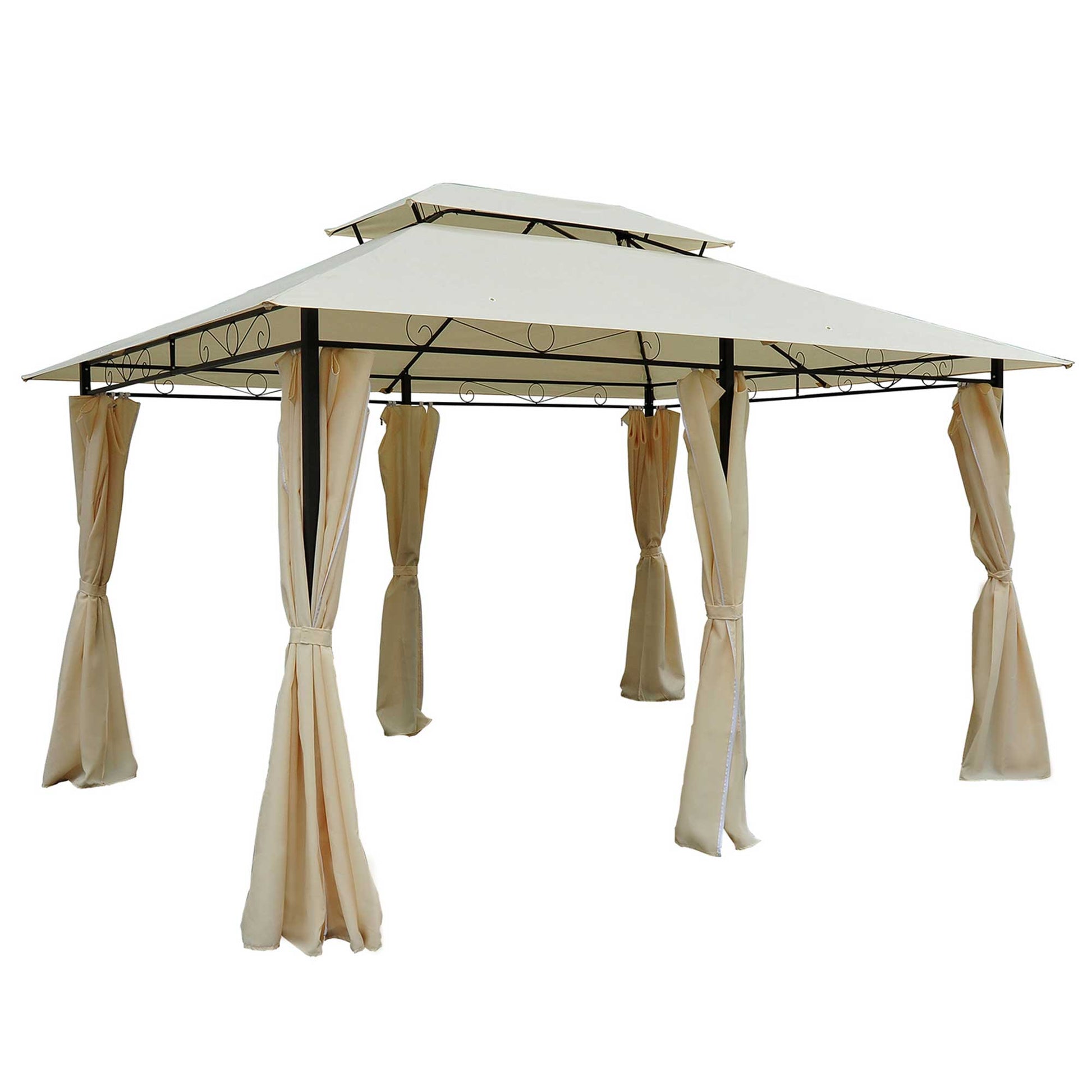 Outsunny Cenador para Jardín 3x4 m Pérgola de Jardín Gazebo con Doble Techo Paredes Laterales Resistente al Agua Carpa para Exterior Terraza Patio Crema
