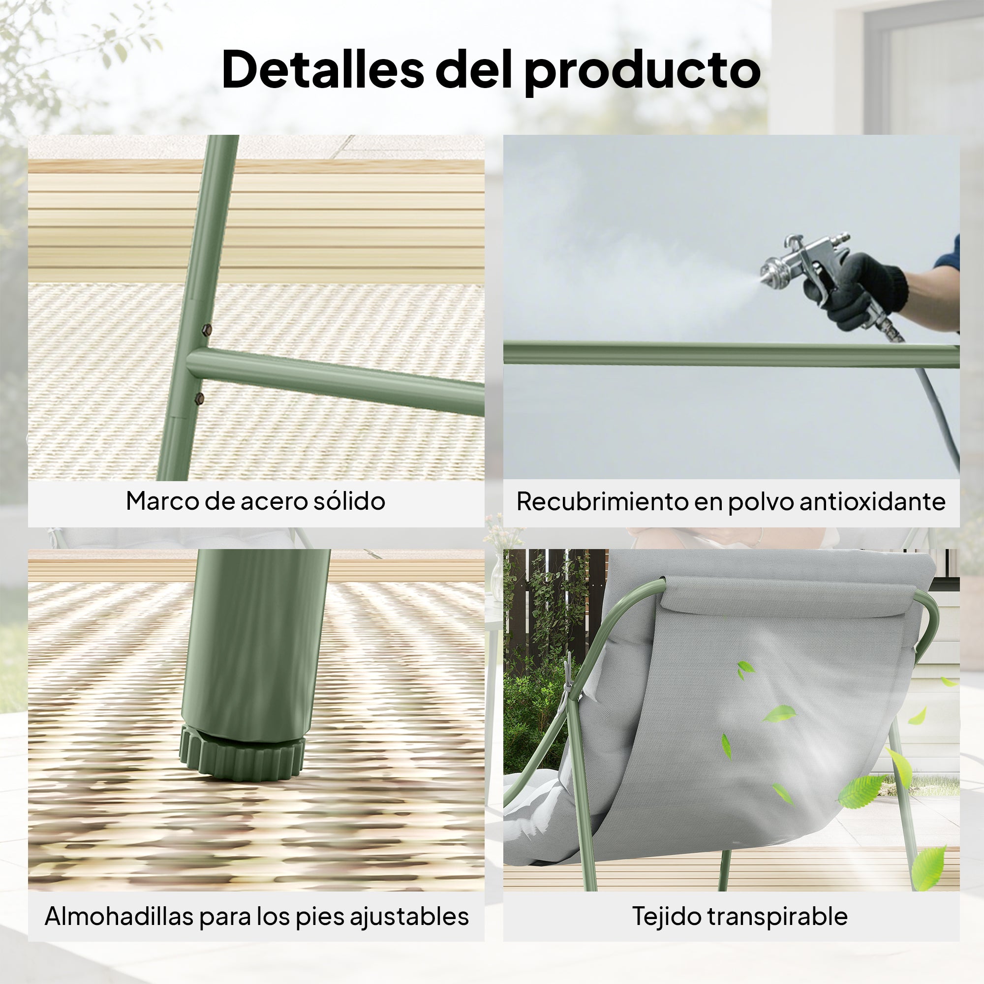 Outsunny Conjunto de Mesa y Sillas de Terraza Exterior de 3 Piezas, Muebles de Jardín Exterior con Cojines, 2 Sillas Lounge, Mesa de Café y Estructura de Acero, para Patio, Gris Claro
