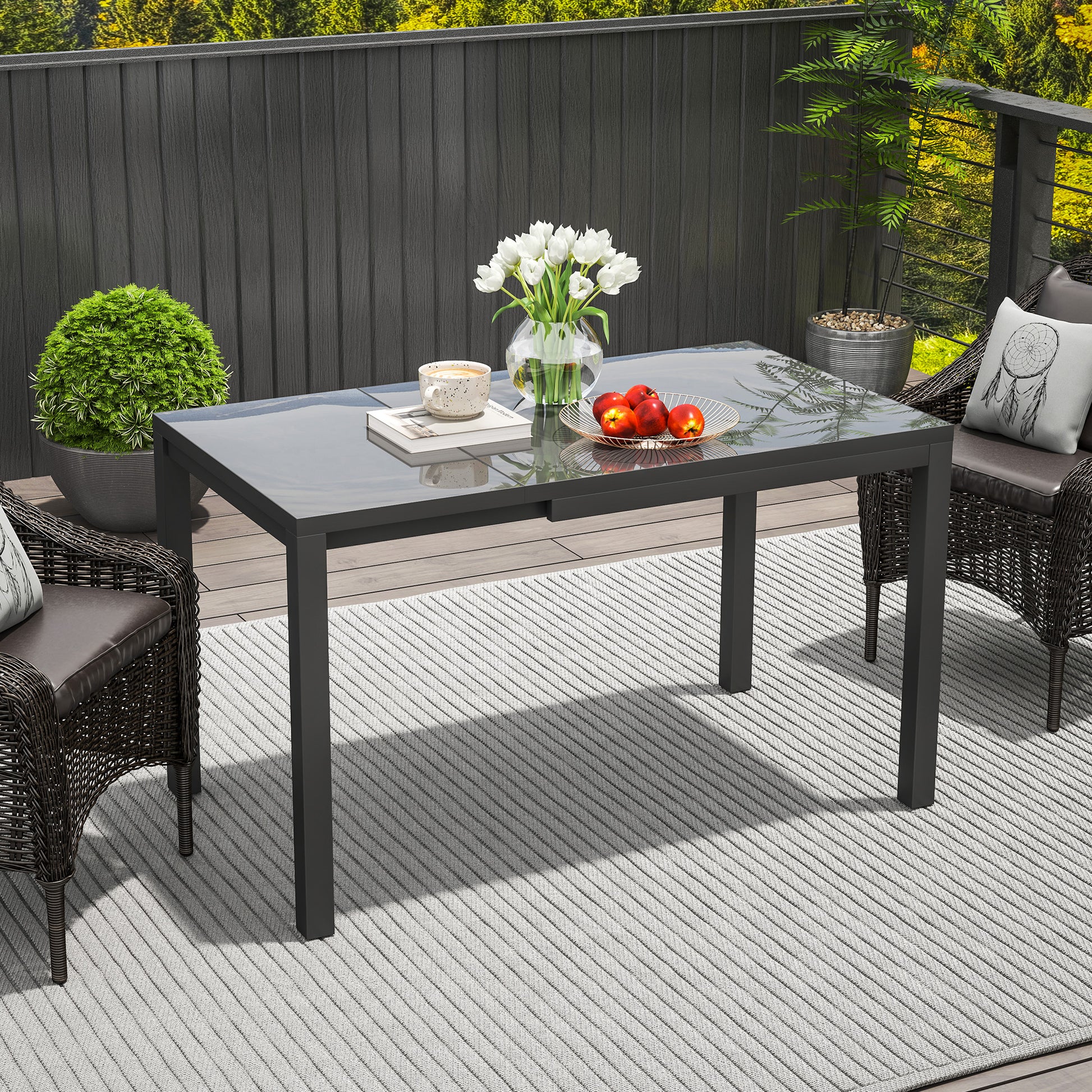 Outsunny Mesa de Jardín Extensible Mesa de Comedor Exterior Ajustable 85-125 cm con Borde de Aluminio Carga 70 kg Mesa Rectangular para 4-6 Personas para Patio Terraza Gris Oscuro