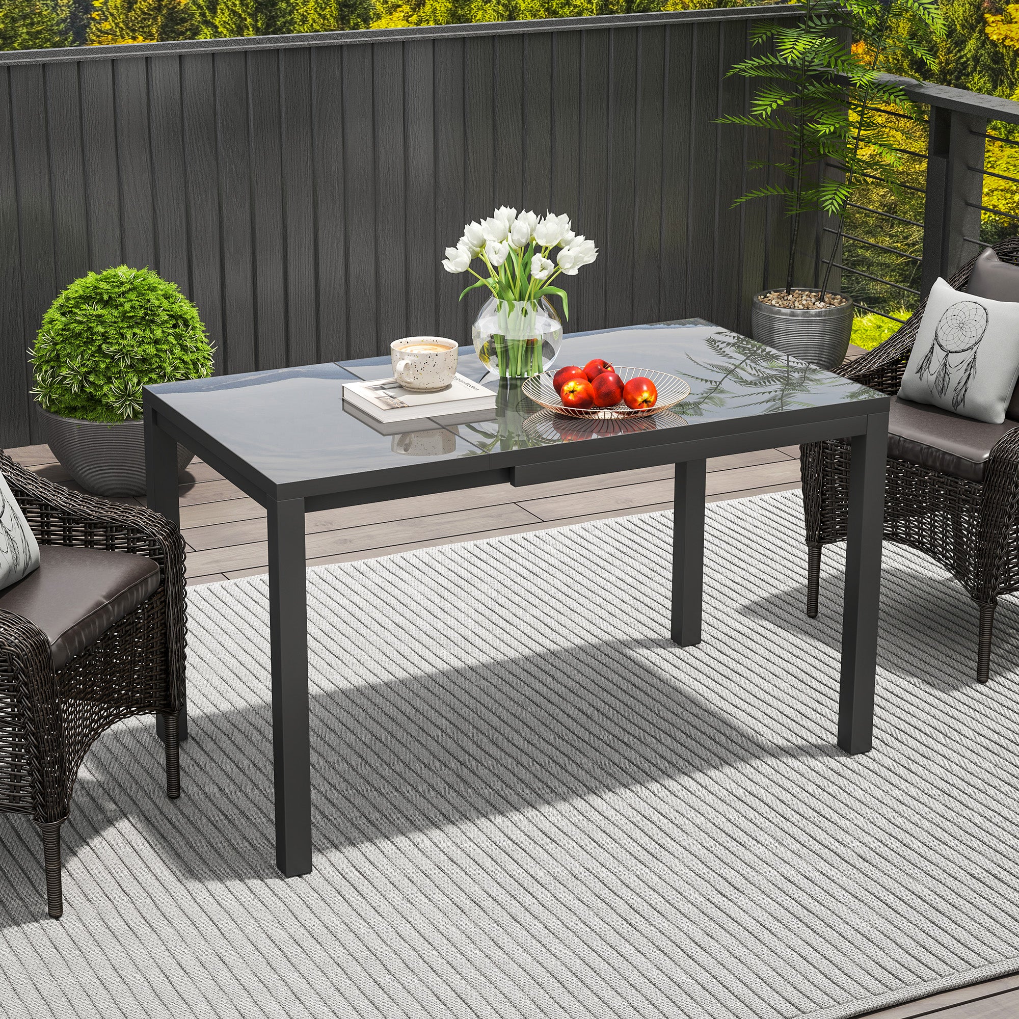 Outsunny Mesa de Jardín Extensible Mesa de Comedor Exterior Ajustable 85-125 cm con Borde de Aluminio Carga 70 kg Mesa Rectangular para 4-6 Personas para Patio Terraza Gris Oscuro