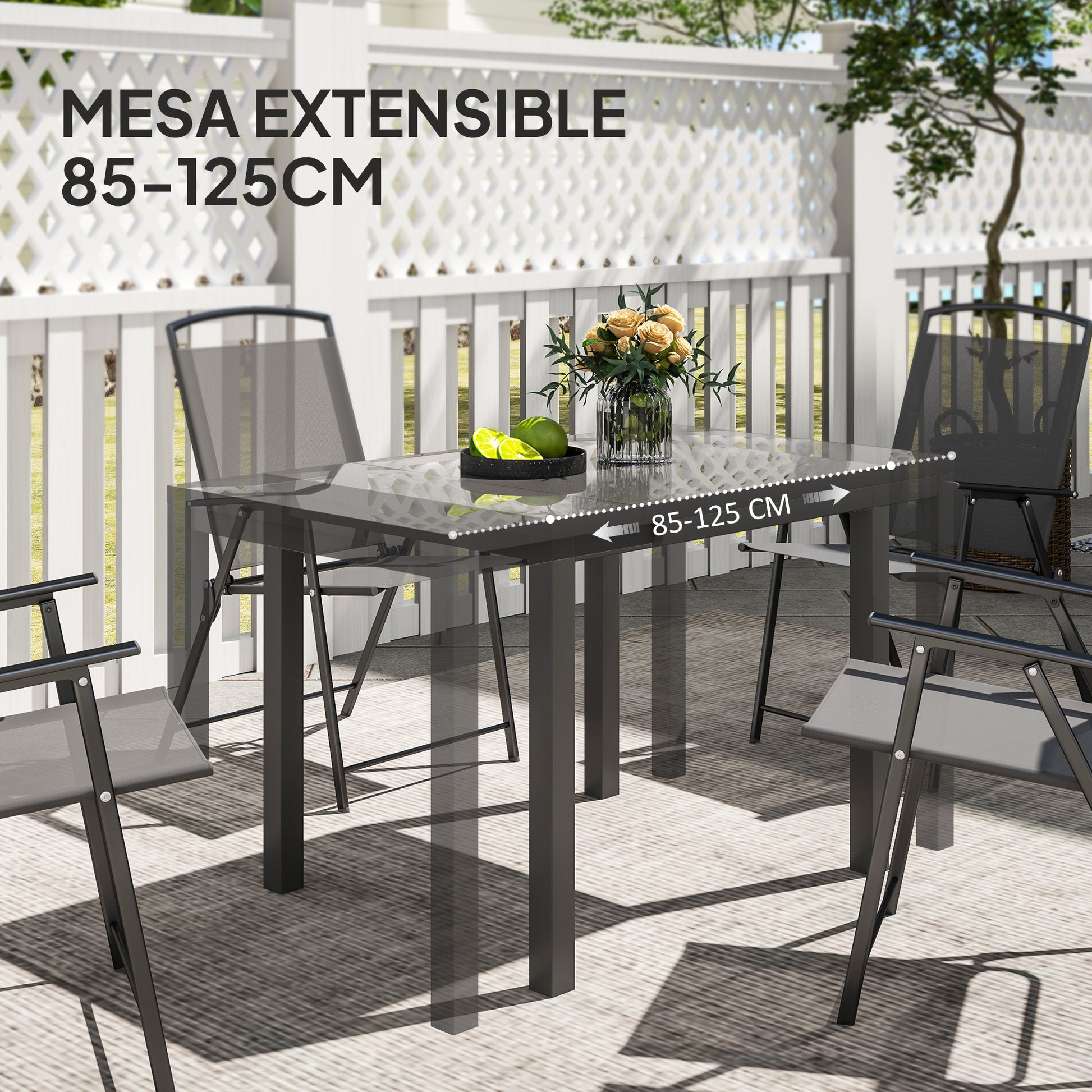 Outsunny Mesa de Jardín Extensible Mesa de Comedor Exterior Ajustable 85-125 cm con Borde de Aluminio Carga 70 kg Mesa Rectangular para 4-6 Personas para Patio Terraza Gris Oscuro
