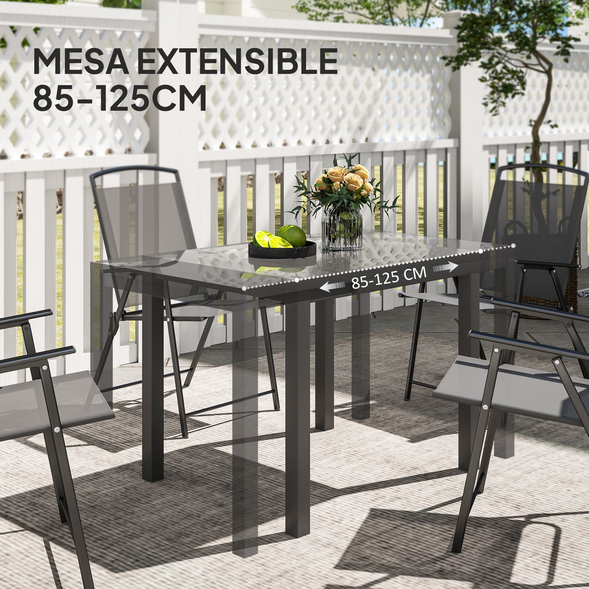 Outsunny Mesa de Jardín Extensible Mesa de Comedor Exterior Ajustable 85-125 cm con Borde de Aluminio Carga 70 kg Mesa Rectangular para 4-6 Personas para Patio Terraza Gris Oscuro