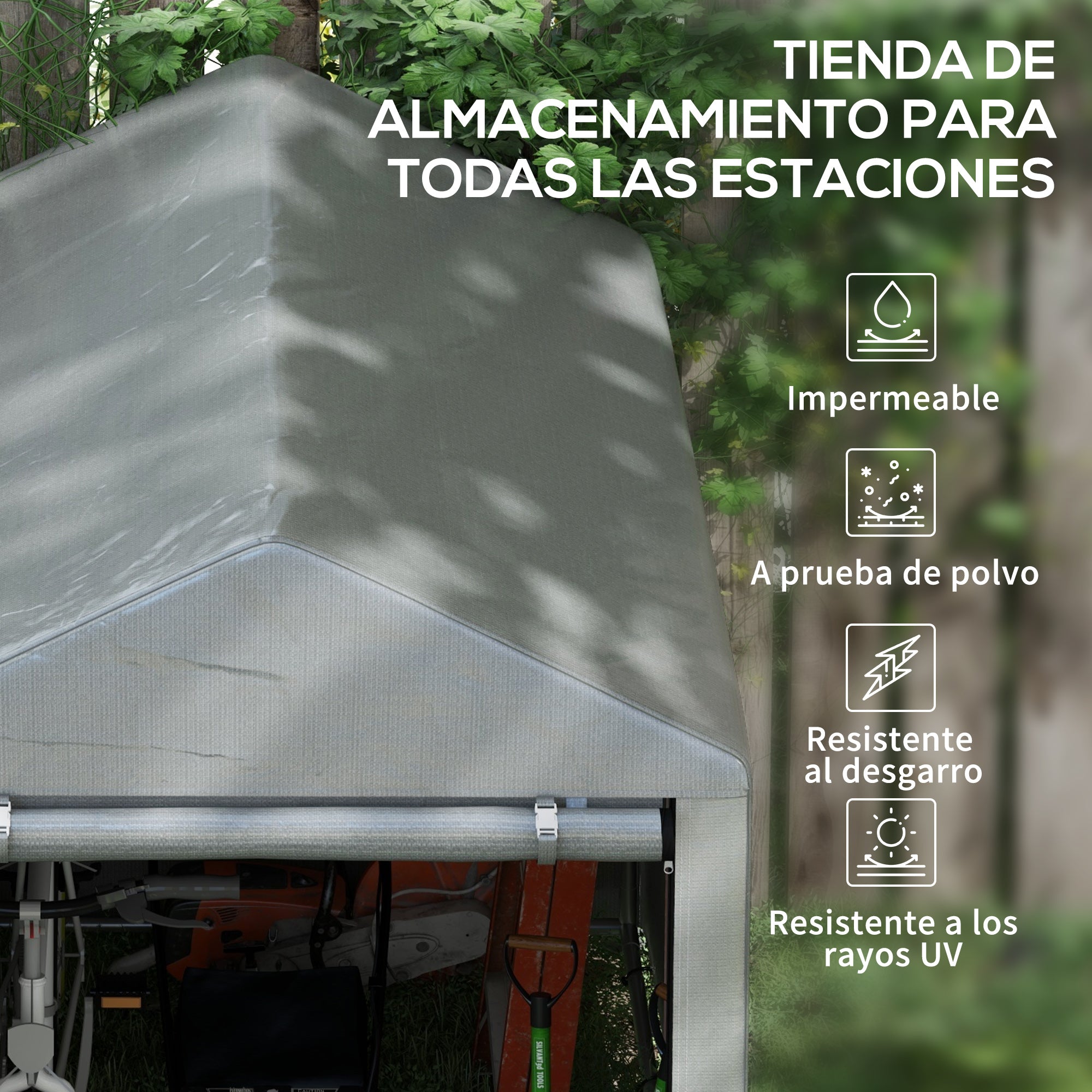 Outsunny Carpa de Jardín Exterior para Herramientas Bicicletas 1,2x1,8x1,65 m, Cobertizo Exterior con 2 Habitaciones, Puerta Enrollable con Cremallera, Impermeable Anti-UV, Garaje Portátil, Gris Claro