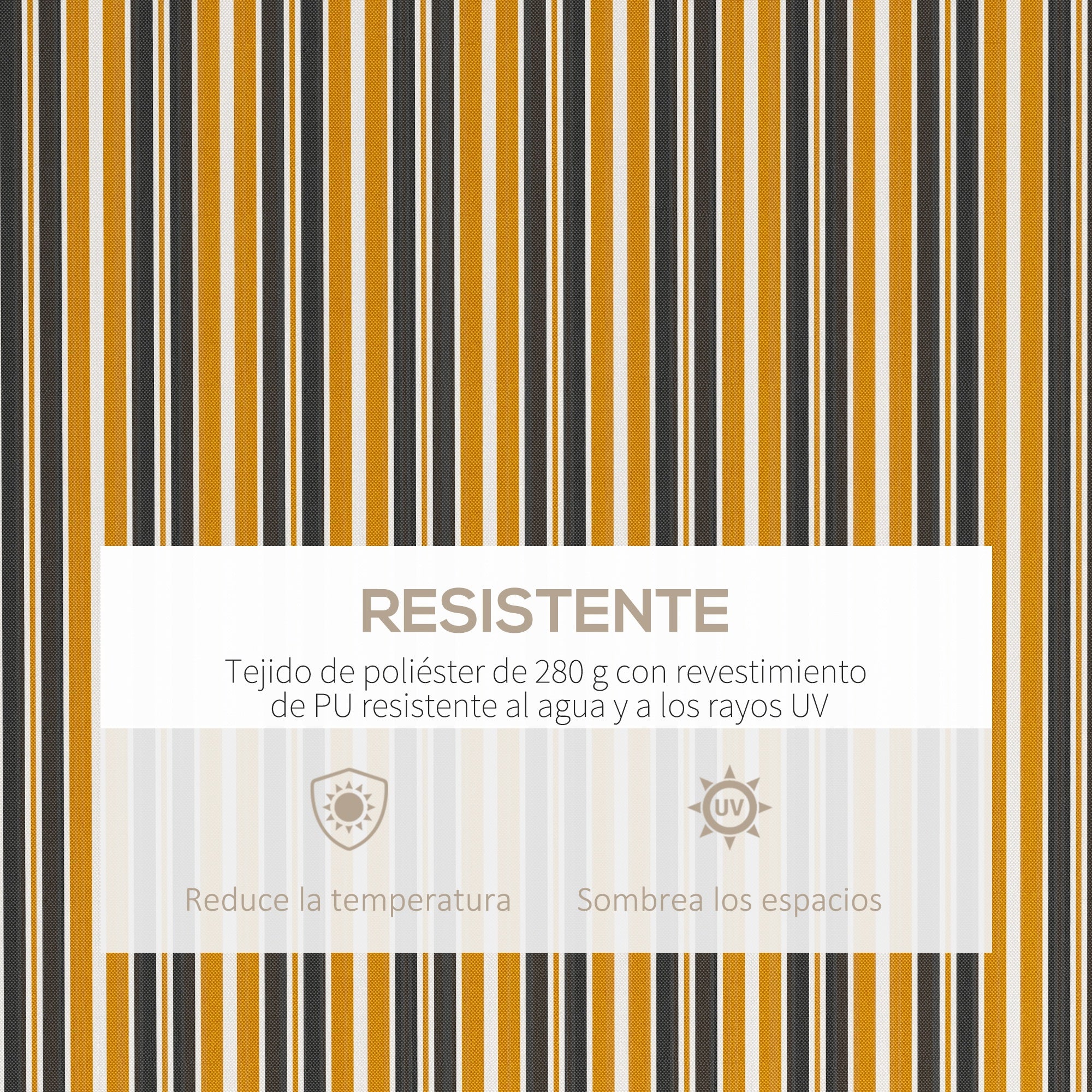 Outsunny Toldo Manual Retráctil 350x250 cm Toldo para Balcón con Manivela de Metal Impermeable y Anti-UV Toldo Enrollable de Exterior para Jardín Terraza Ventanas Gris y Amarillo