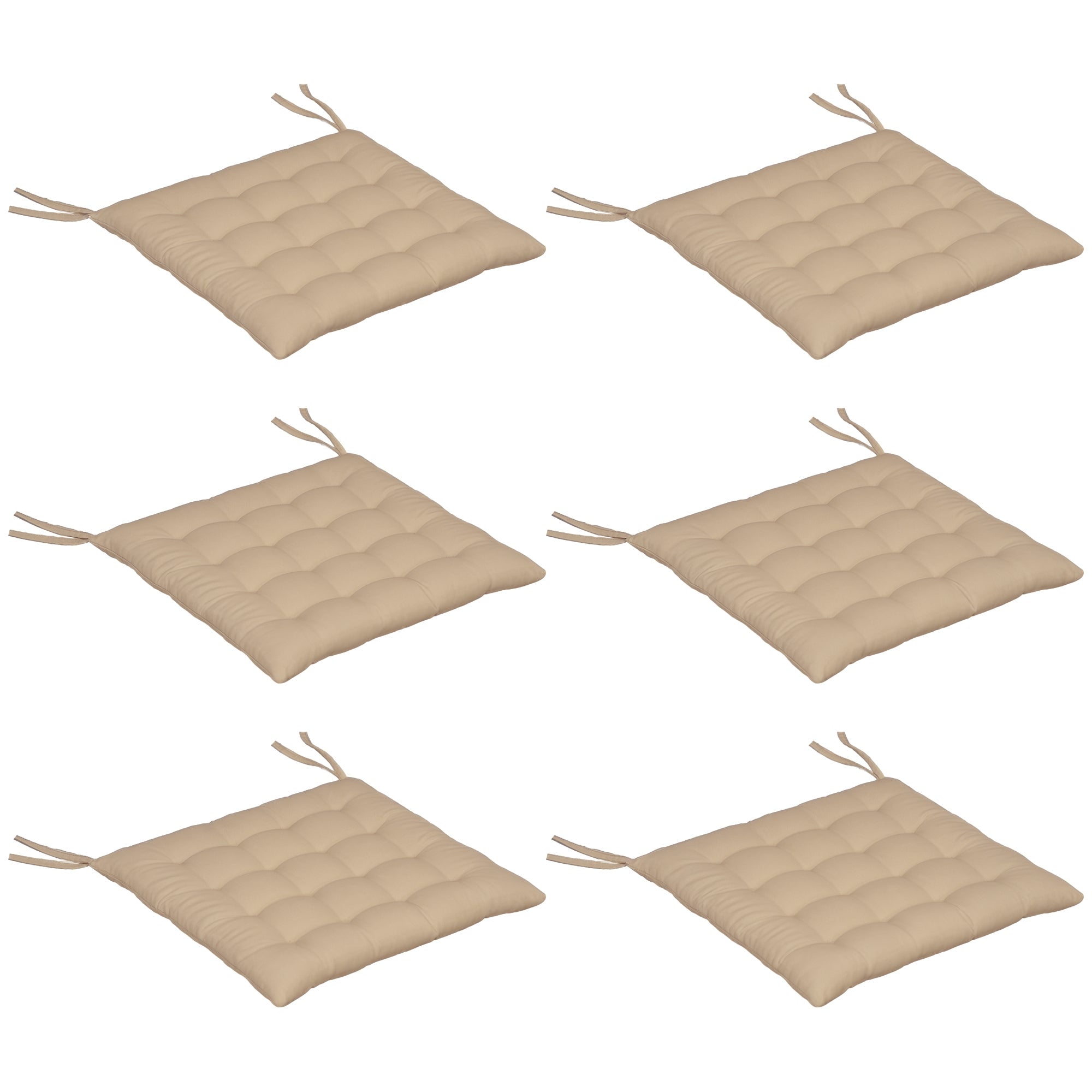 Outsunny Juego de 6 Cojines para Sillas de Comedor, 40x40 cm, 6 Piezas, Cojines para Sillas de Jardín Acolchados con Cintas y Fundas Extraíbles, Caqui