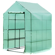 Outsunny Invernadero de Jardín Tipo Caseta Vivero Casero de Acero con 2 Niveles 4 Estantes y Puerta Enrollable para Cultivos Plantas Macetas Flores 143x143x195 cm Verde