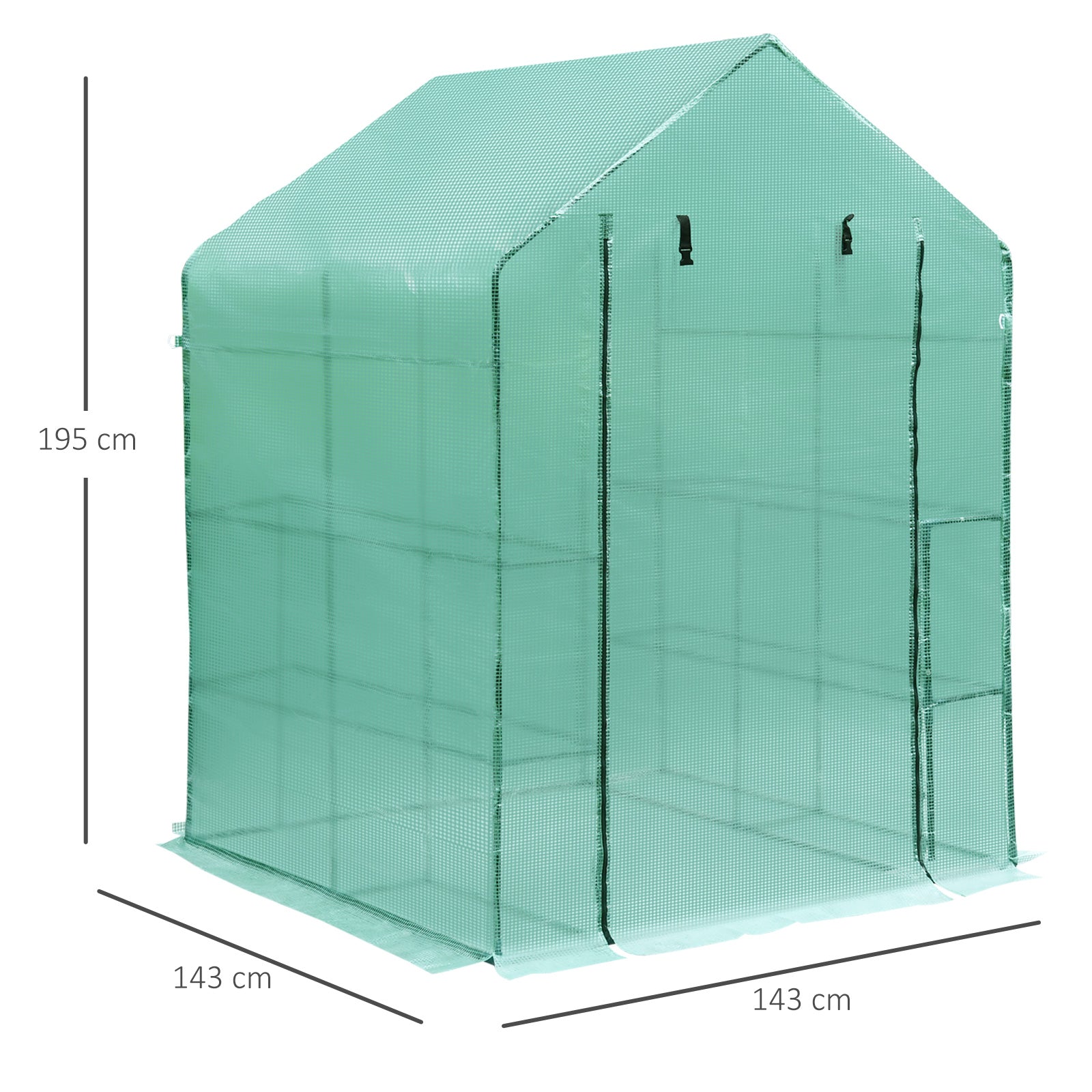 Outsunny Invernadero de Jardín Tipo Caseta Vivero Casero de Acero con 2 Niveles 4 Estantes y Puerta Enrollable para Cultivos Plantas Macetas Flores 143x143x195 cm Verde