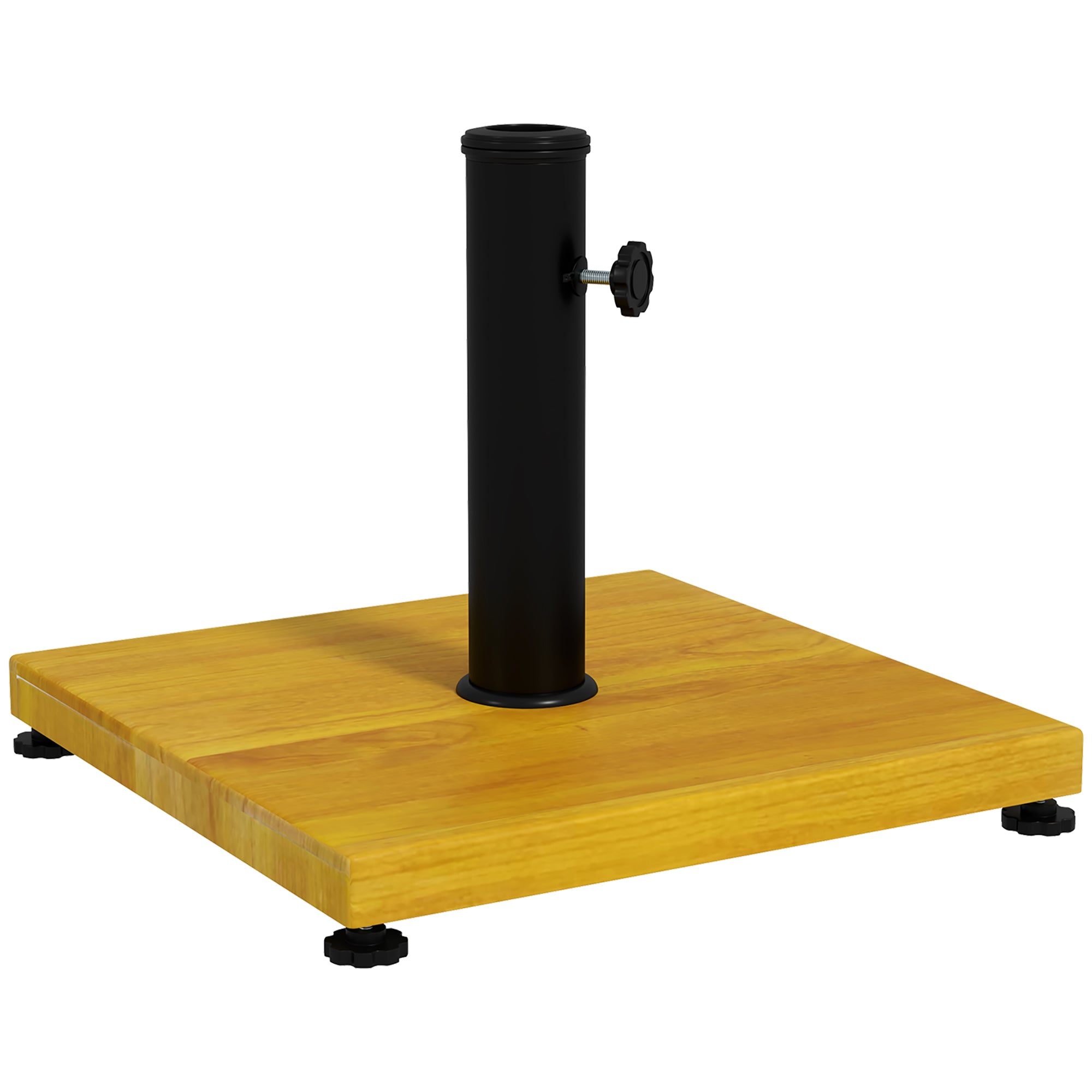 Outsunny Base de Sombrilla Cuadrada Soporte para Parasol Relleno de Cemento con Almohadillas Ajustables Peso 25 kg para Poste de Parasol de Ø34/38/48 mm 45x45x33,5 cm Imitación Madera Natural