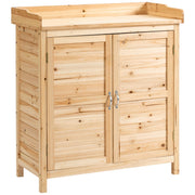 Outsunny Armario de Jardín de Madera Cobertizo Exterior Cobertizo para Almacenaje con 2 Puertas Estante y Patas Elevadas para Terraza Patio 83x40x92 cm Natural