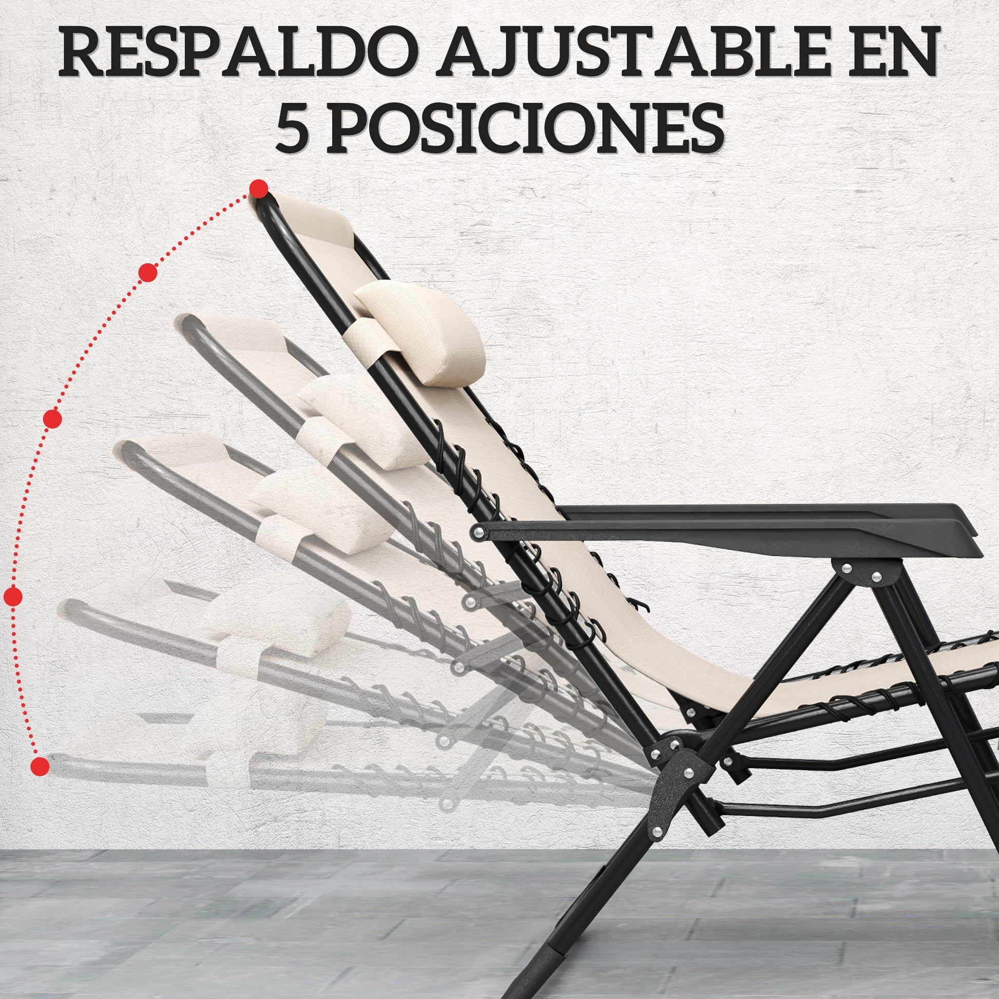 Outsunny Set de 2 Tumbonas Jardín Exterior Plegables con Mesa Auxiliar Portavasos Tumbonas de Gravedad Cero con Respaldo Ajustable Reposabrazos Extraíble para Patio Piscina Terraza Exterior Beige