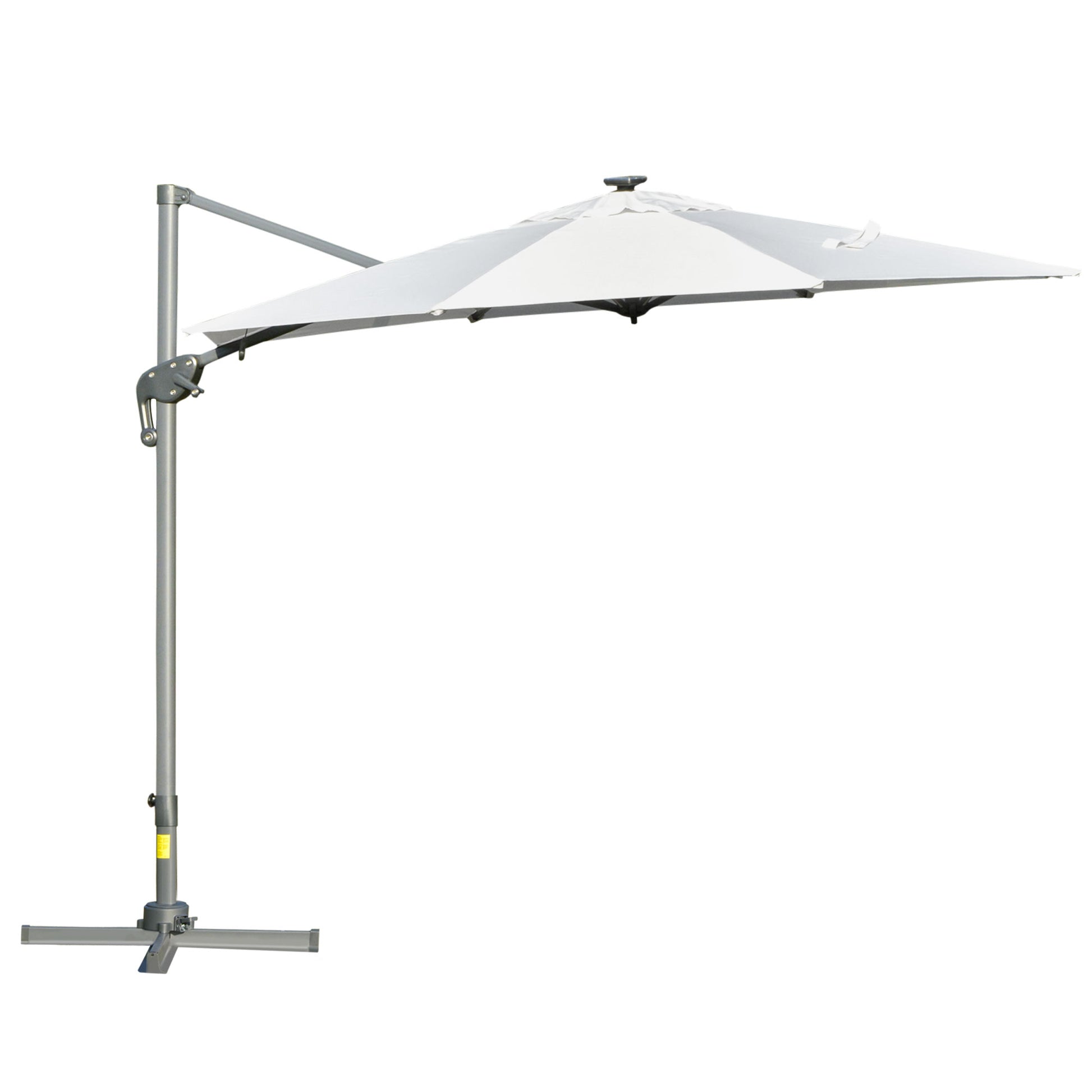 Outsunny Sombrilla de Jardín Ø3 m Sombrilla de Terraza de Aluminio con Luces LED Panel Solar Techo Reclinable Protección UV 50+ Giratorio 360° Manivela Base Cruzada Blanco