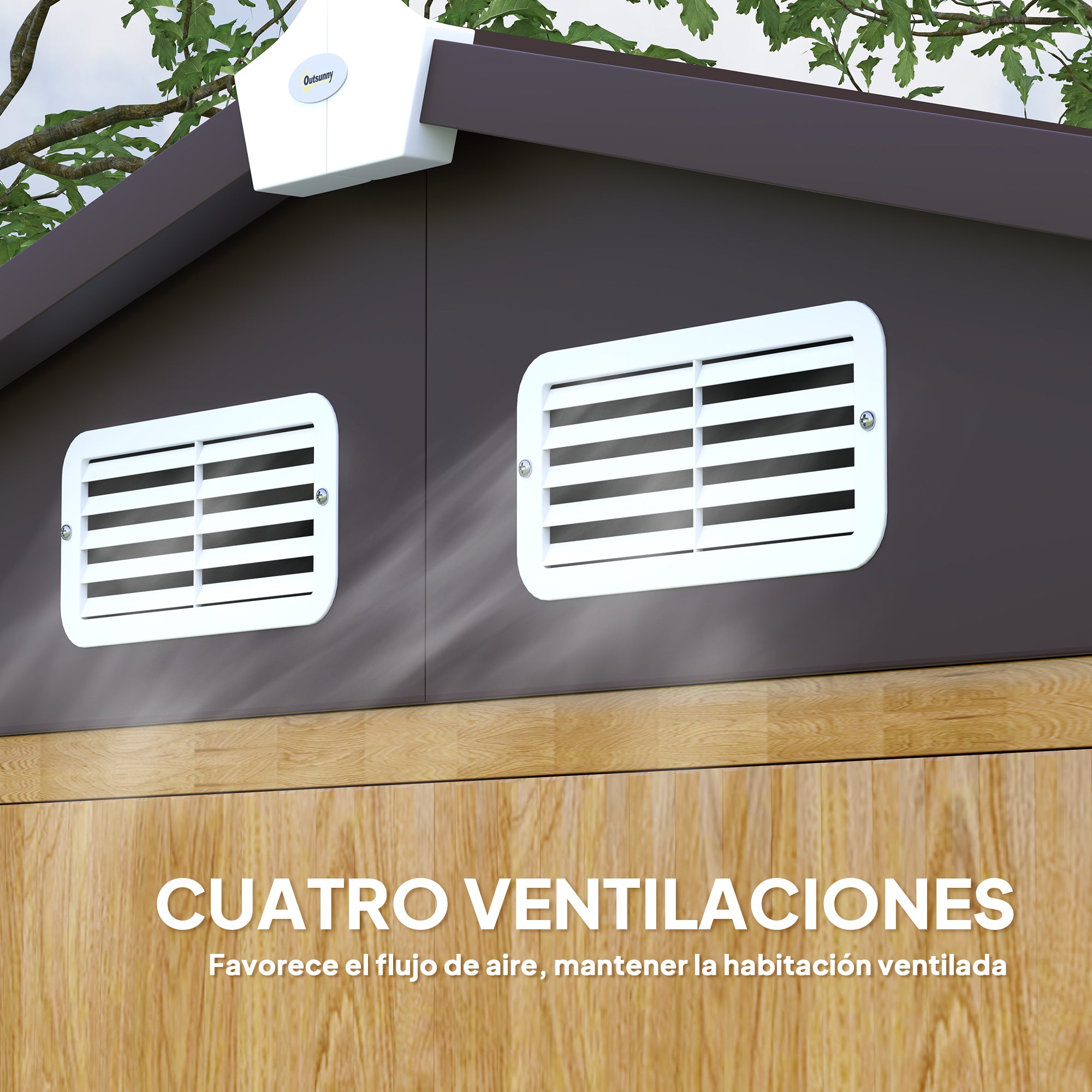 Outsunny Caseta de Jardín Exterior 2,36m² 213x120x194 cm Cobertizo de Jardín Exterior con Base Refuerzo (Suelo NO Incluido) Puertas Correderas Dobles Candado Ventanas Roble
