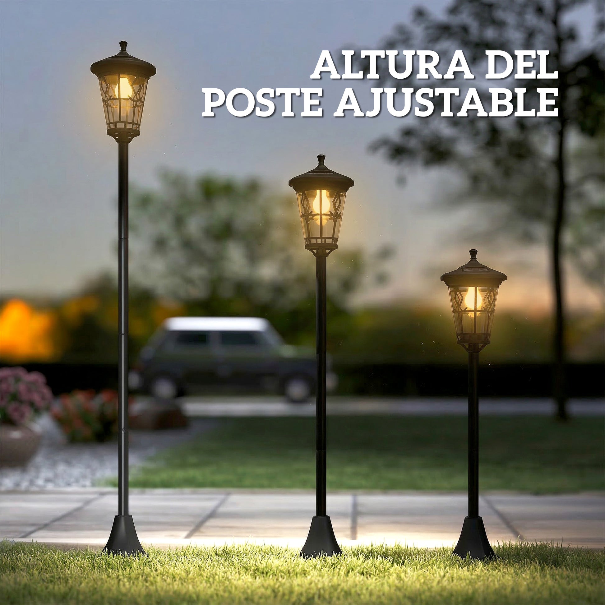 Outsunny Set de 2 Farolas Solares de Jardín, Luces Solares de Exterior de Acero Inoxidable con Altura Ajustable, 2 Modos de Brillo, IP44 Impermeable, para Terraza, Patio, 23,5x23,5x186 cm, Negro